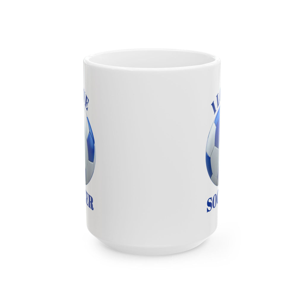 Soccer Mom Ceramic Mug — Blue Soccer Ball Coffee Cup (11oz & 15oz)