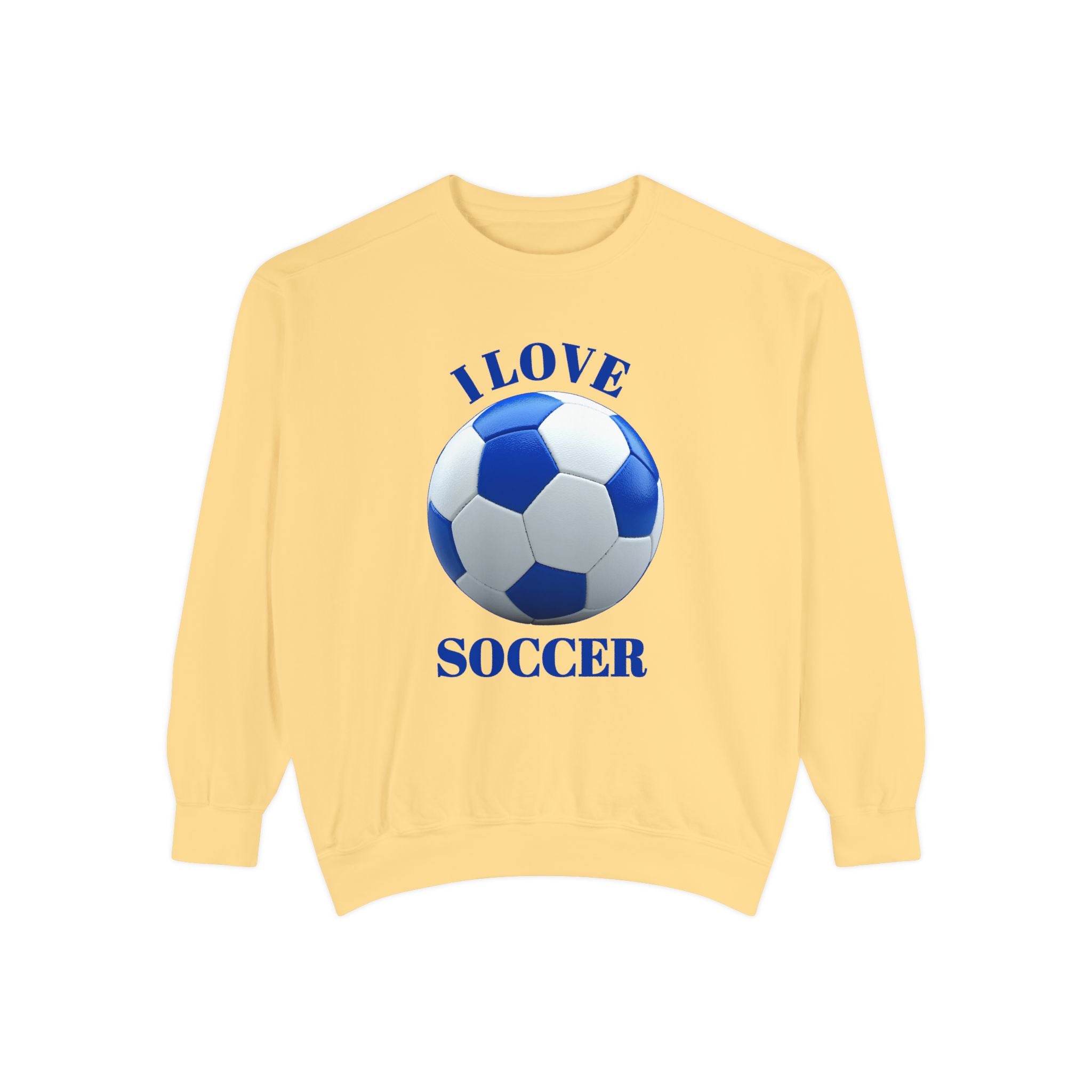I Love Soccer Sweatshirt — Blue Soccer Ball Crewneck