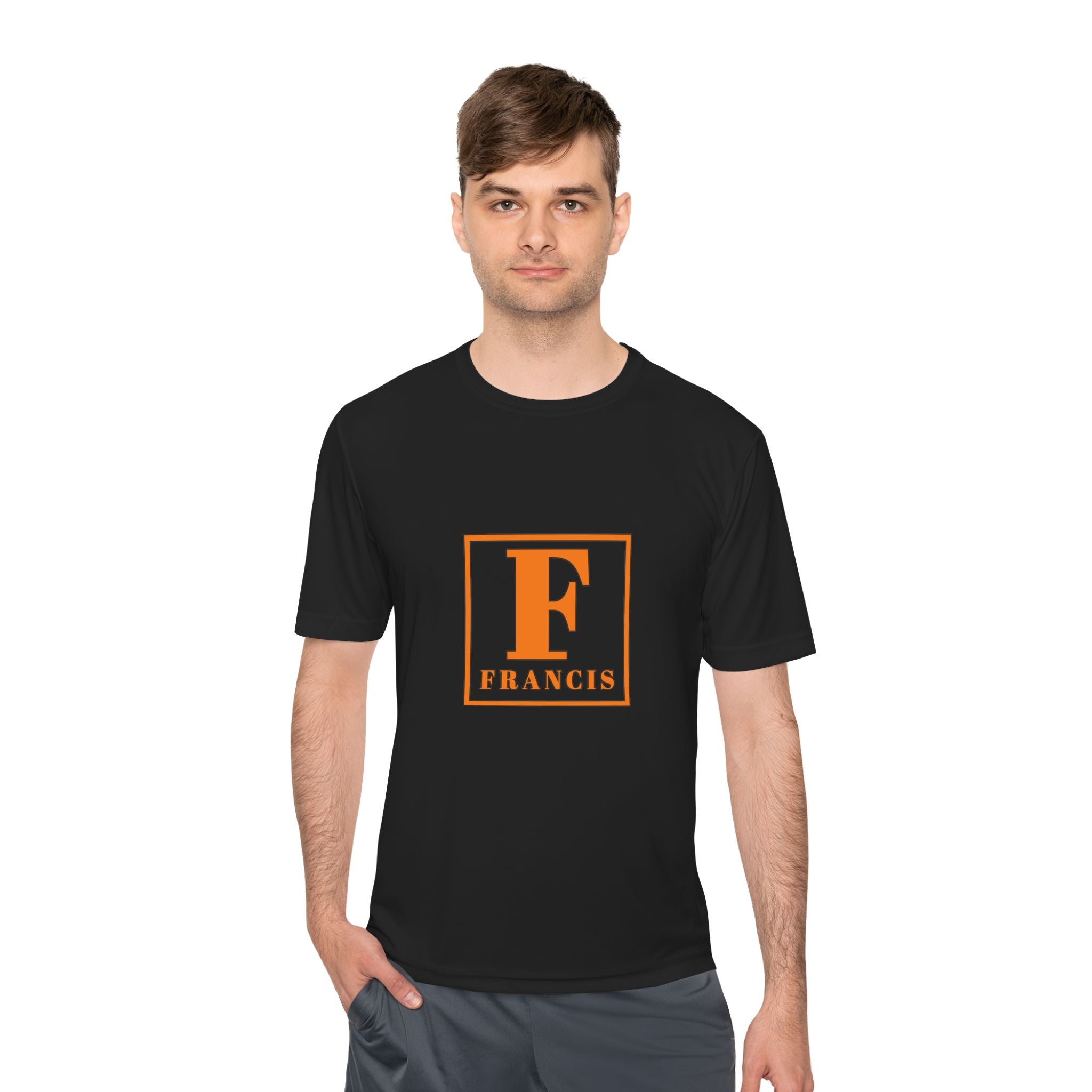 Francis Initial Tee — Orange Block Monogram Moisture-Wicking Shirt
