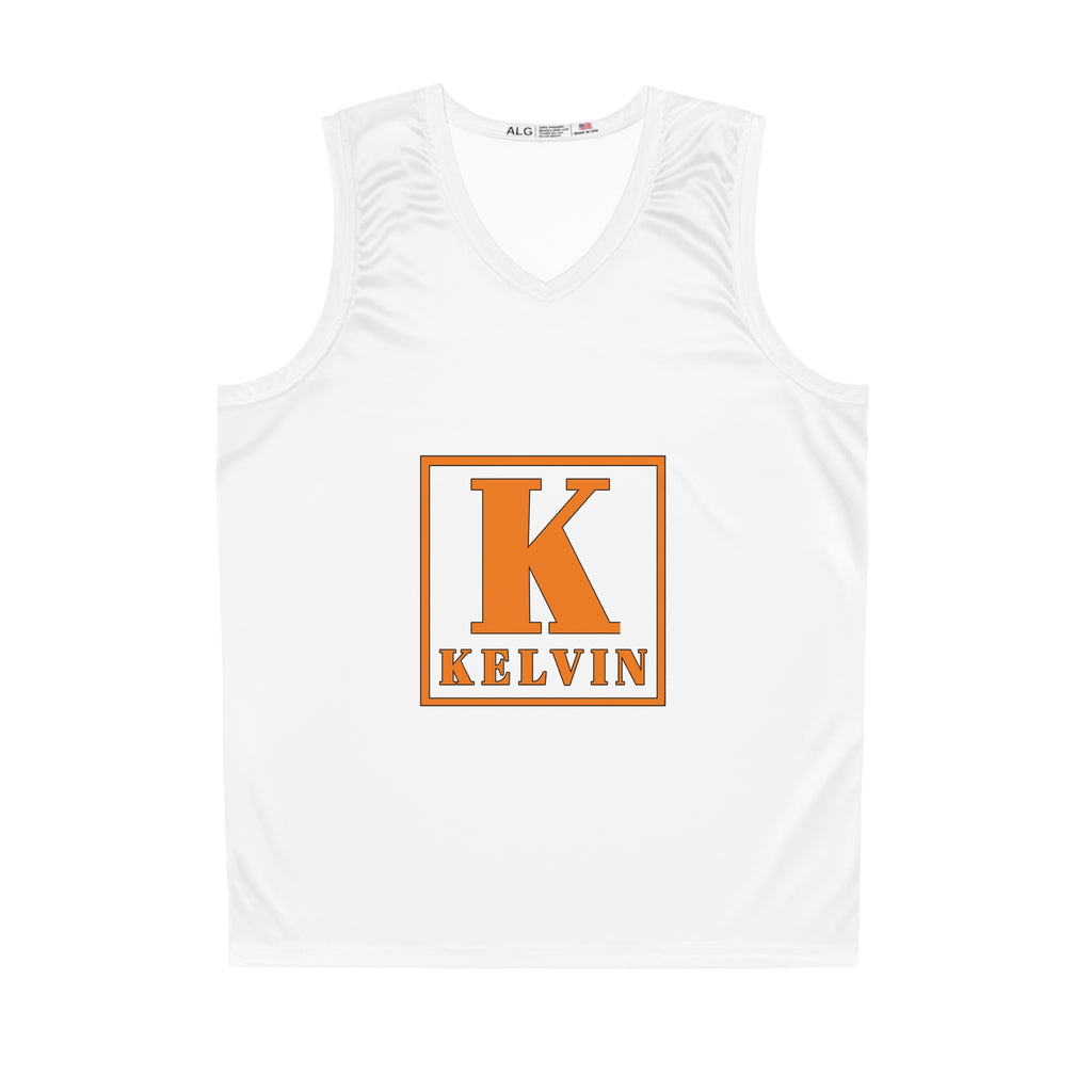 Personalized Basketball Jersey — Orange "K Kelvin" Block Letter Design