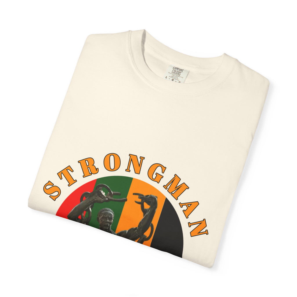 Strongman Statue Vintage-Style T-Shirt — Retro Weightlifting Graphic Tee