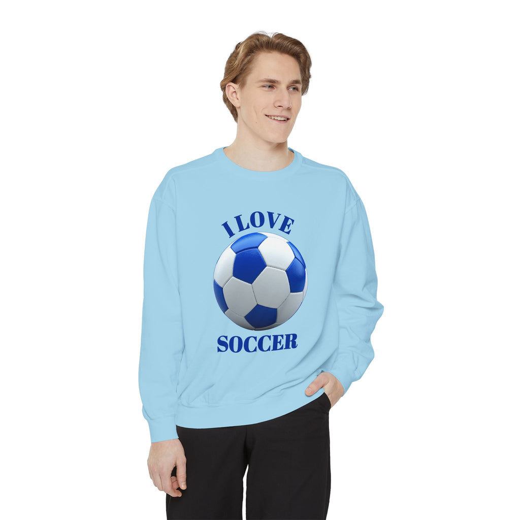 I Love Soccer Sweatshirt — Blue Soccer Ball Crewneck