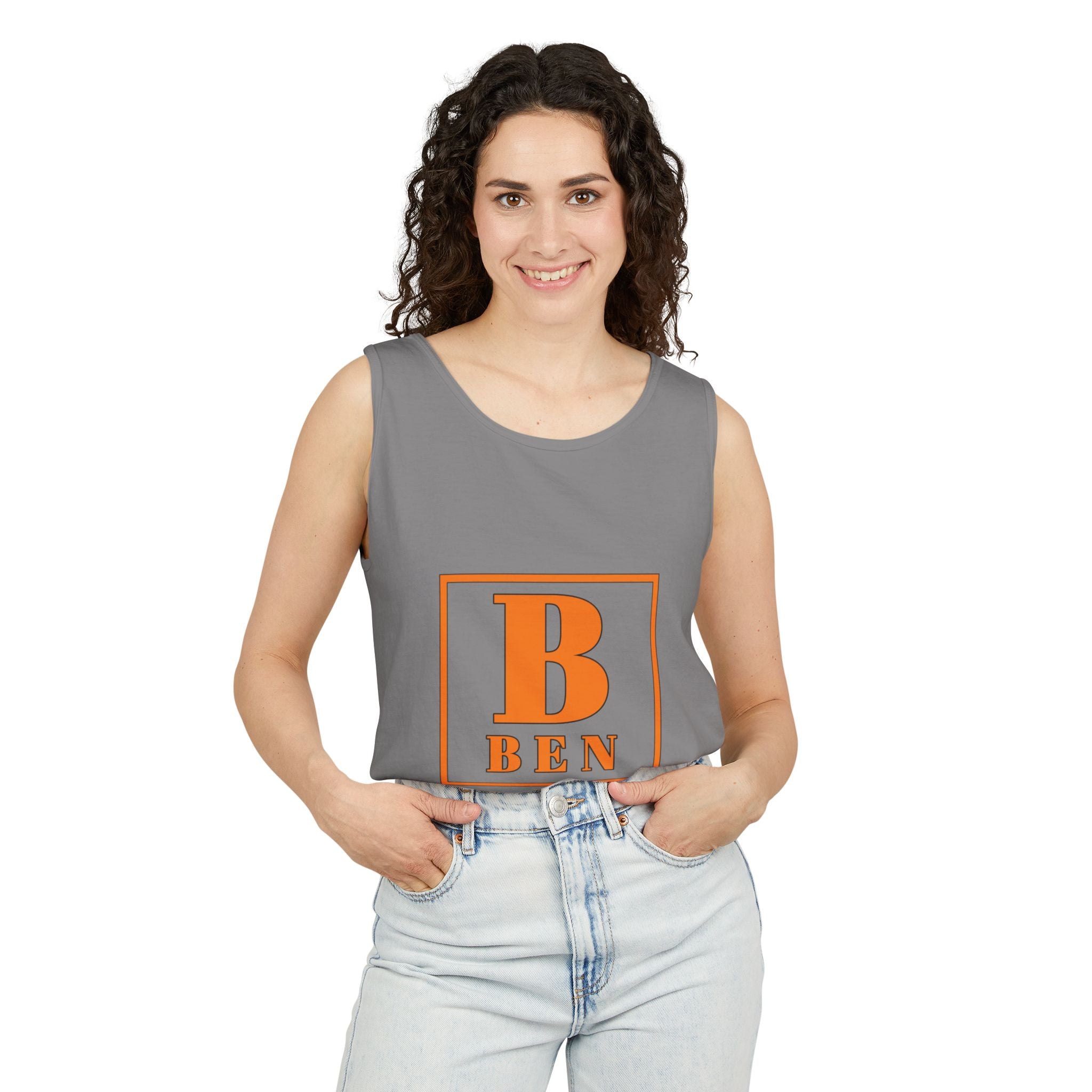 Ben Monogram Tank Top — Orange Initial B Vintage Box Graphic