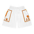Basketball Shorts — White All-Over-Print with Orange 'Jack' Logo