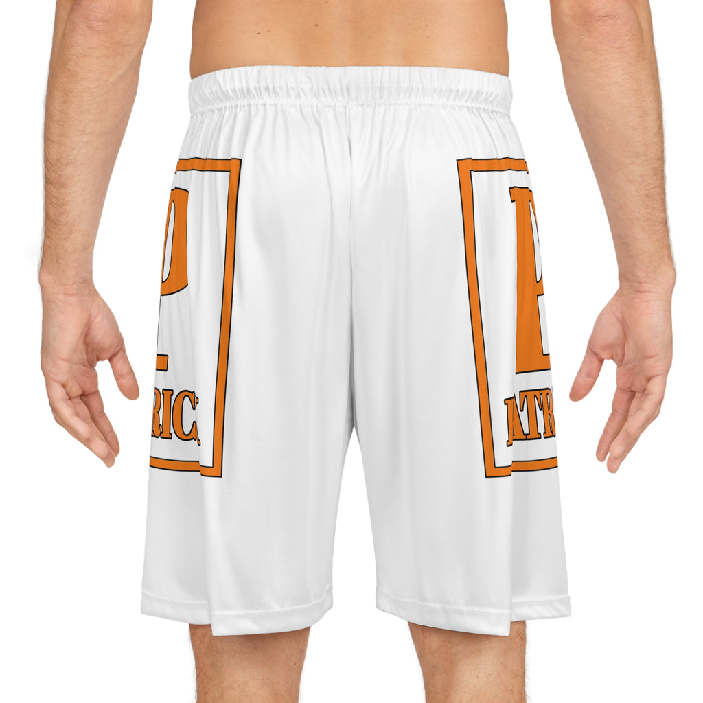 Patrick Basketball Shorts — Orange Logo All-Over Print Athletic Shorts