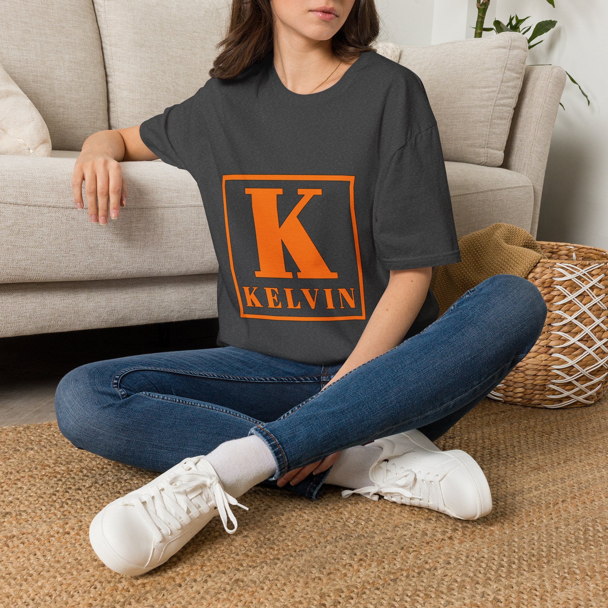 Kelvin Monogram T-Shirt — Bold Orange 'K' Initial Tee