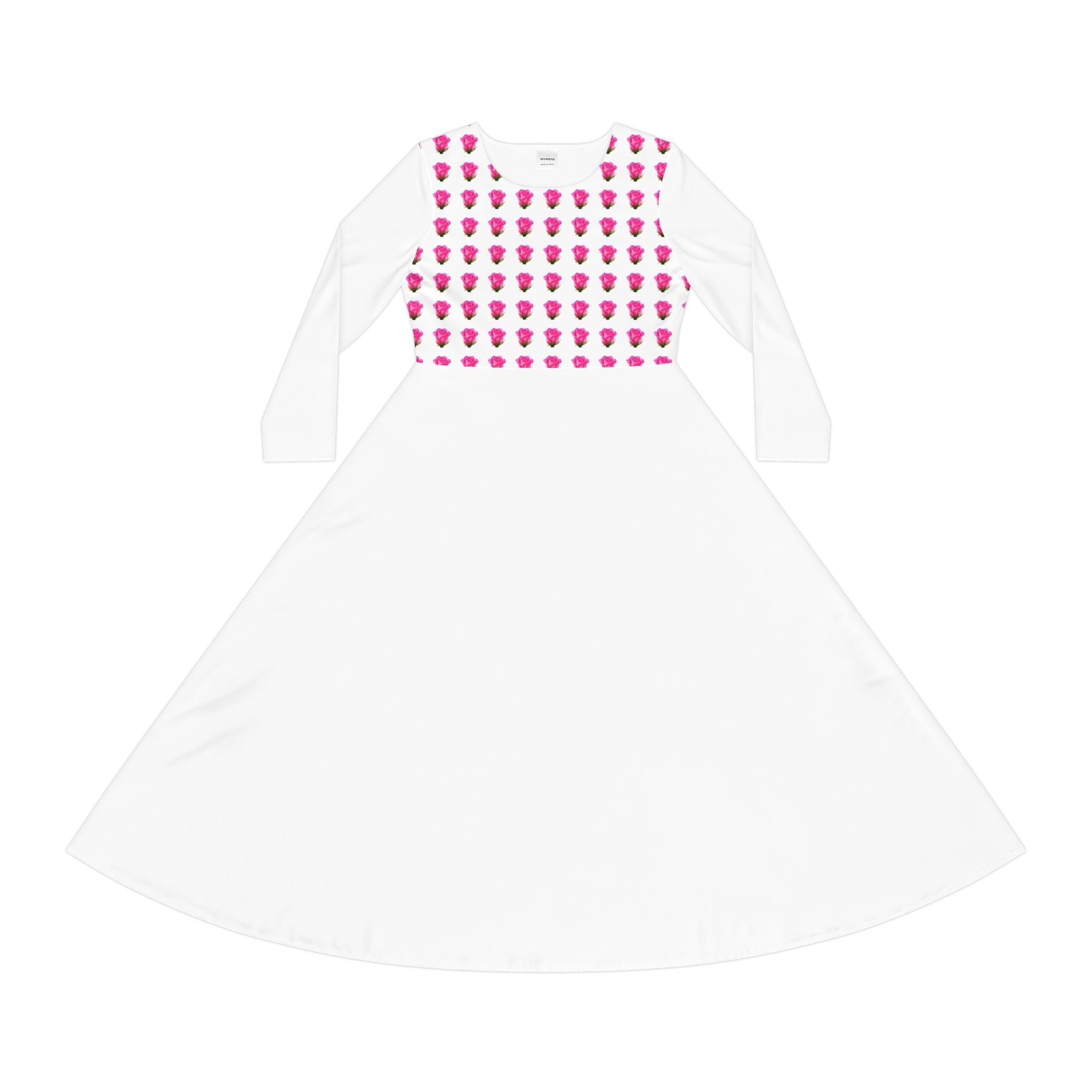 Women’s Long Sleeve Dance Dress — Pink Heart Pattern Bodice AOP