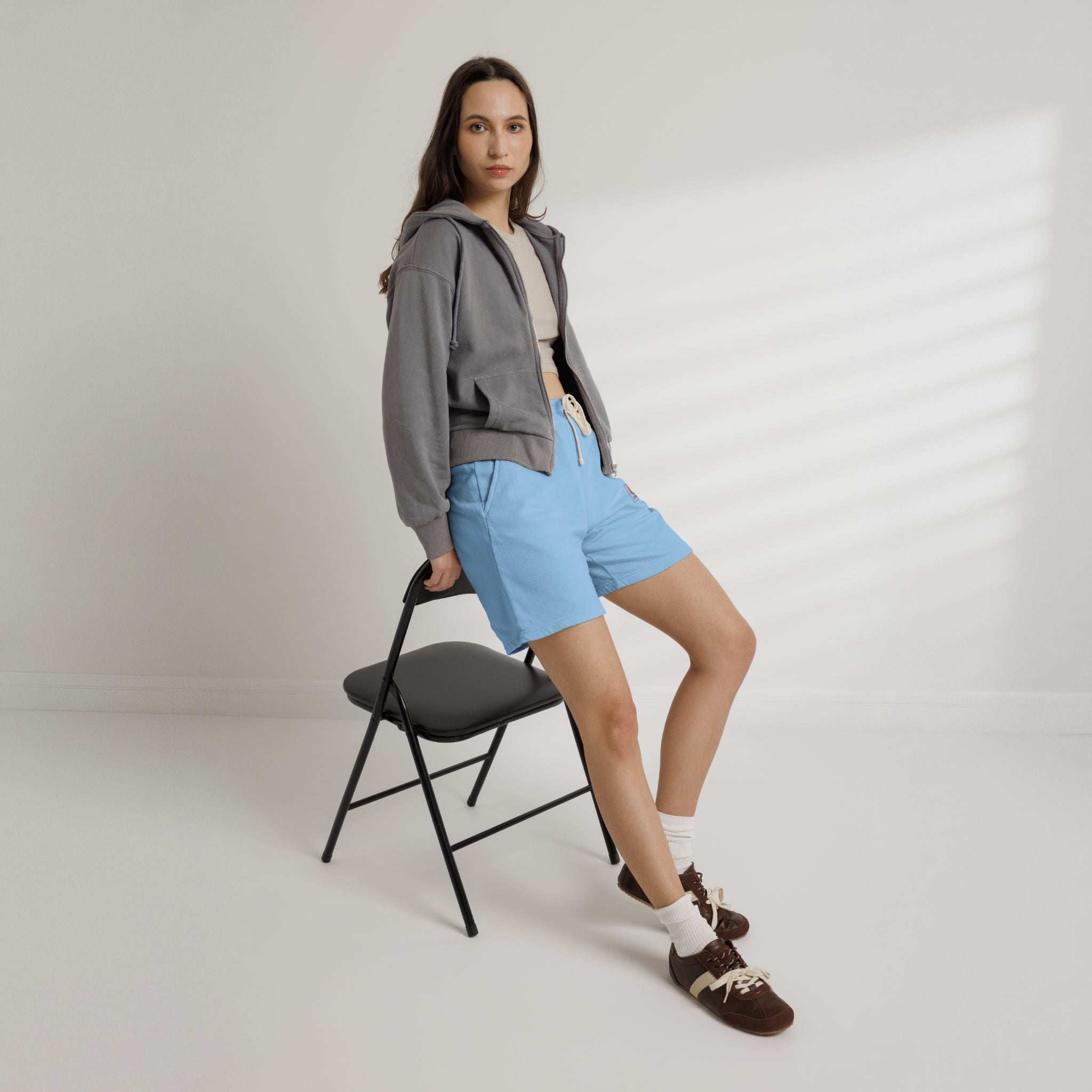 Lightweight Garment-Dyed Fleece Sweat Shorts — Neutral Casual Lounge Shorts with Subtle Patch Logo