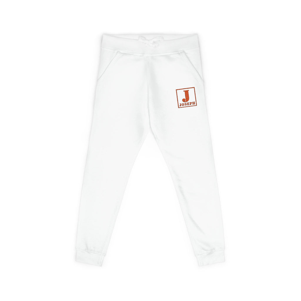 Embroidered Initial 'J' Fleece Sweatpants — Cozy White Joggers