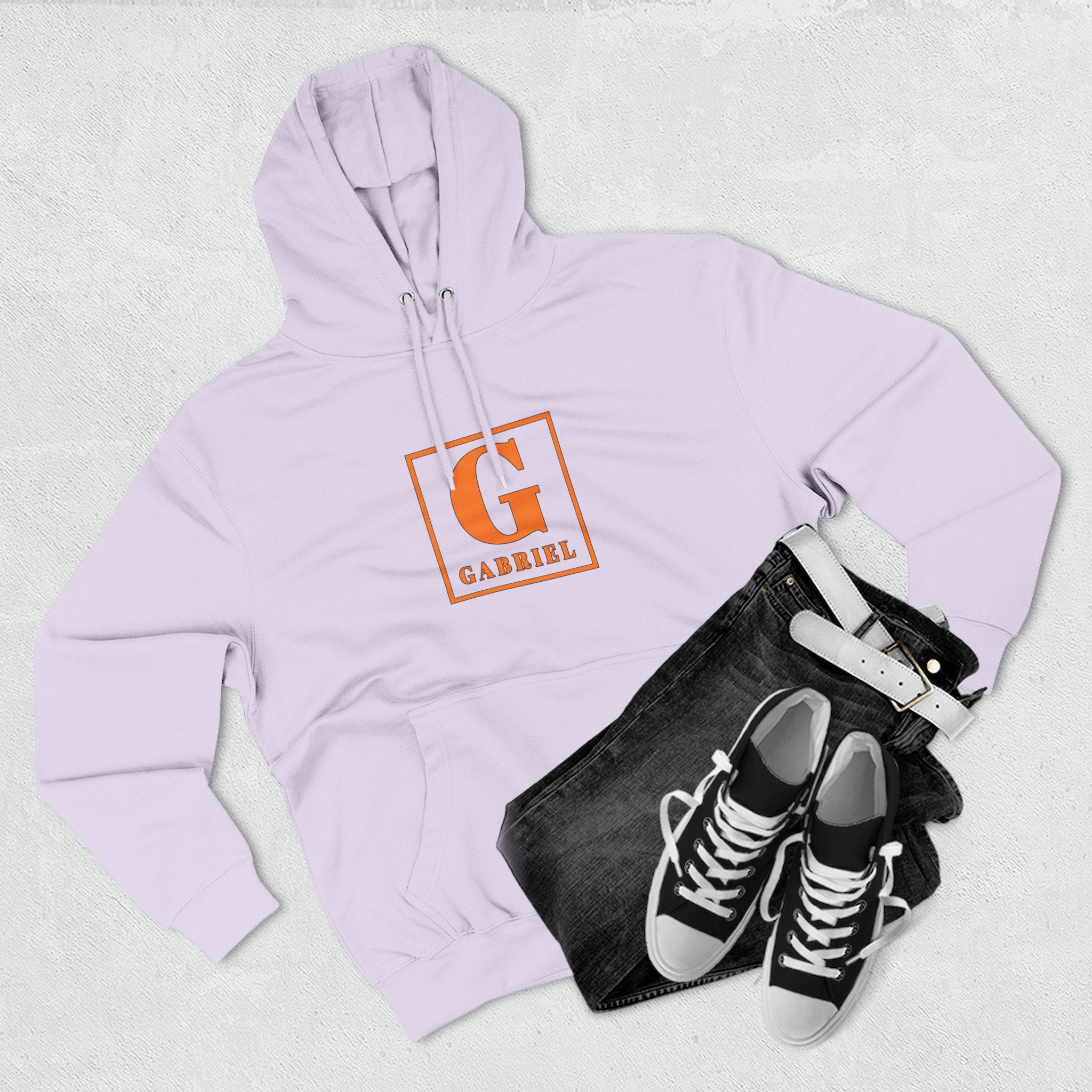 Gabriel Monogram Hoodie — Orange Square Initial G Fleece Hoodie