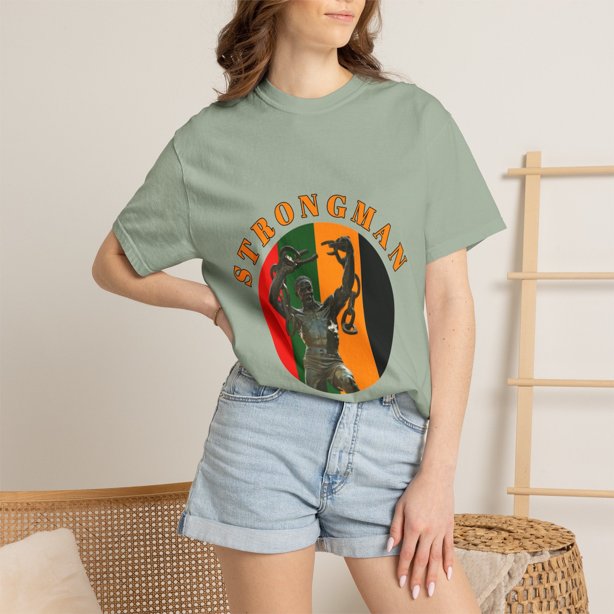Strongman Statue Vintage-Style T-Shirt — Retro Weightlifting Graphic Tee
