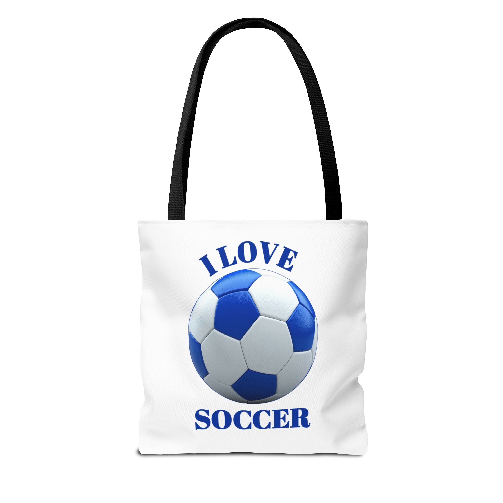 I Love Soccer Tote Bag — Blue Soccer Ball Gym & Game Day Tote