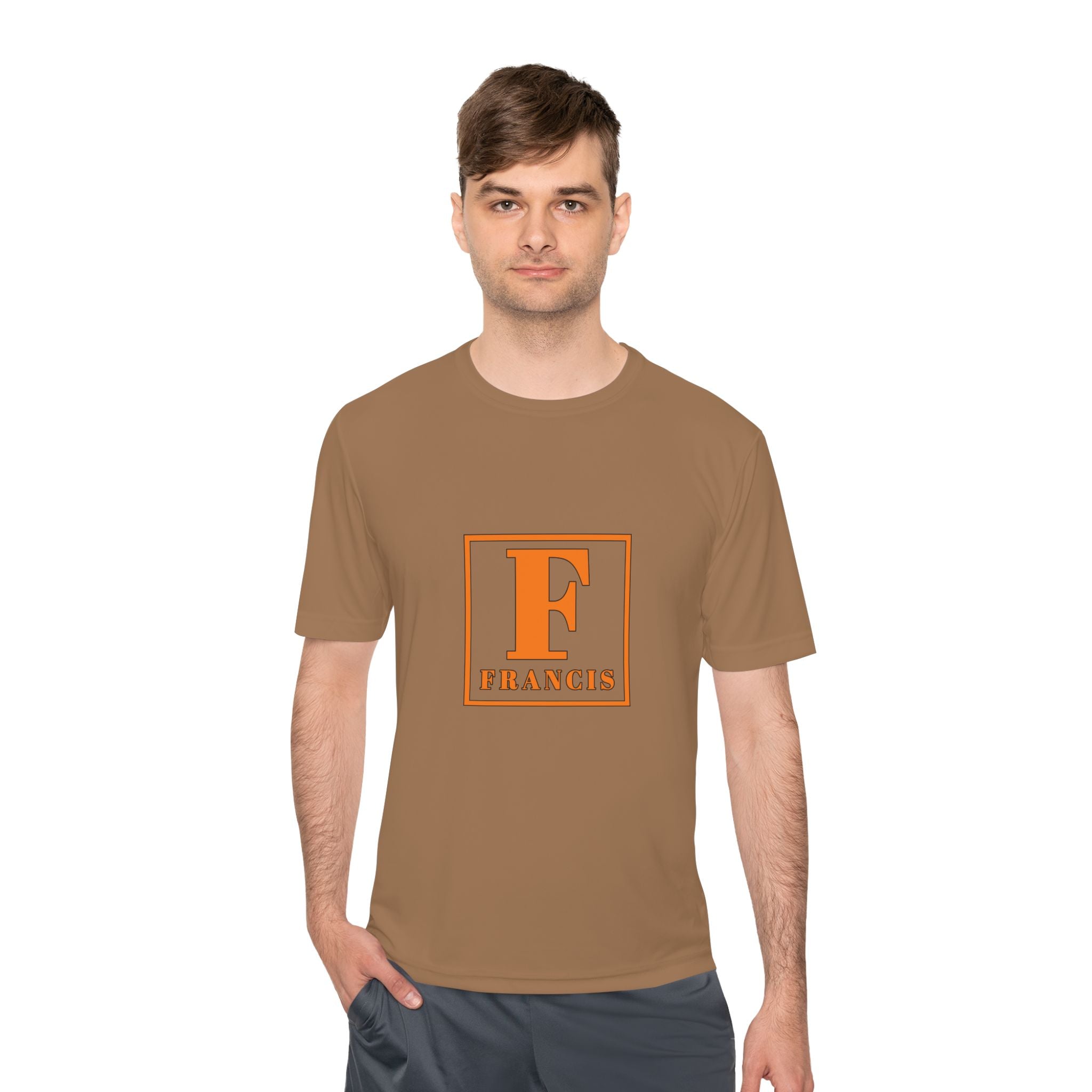 Francis Initial Tee — Orange Block Monogram Moisture-Wicking Shirt