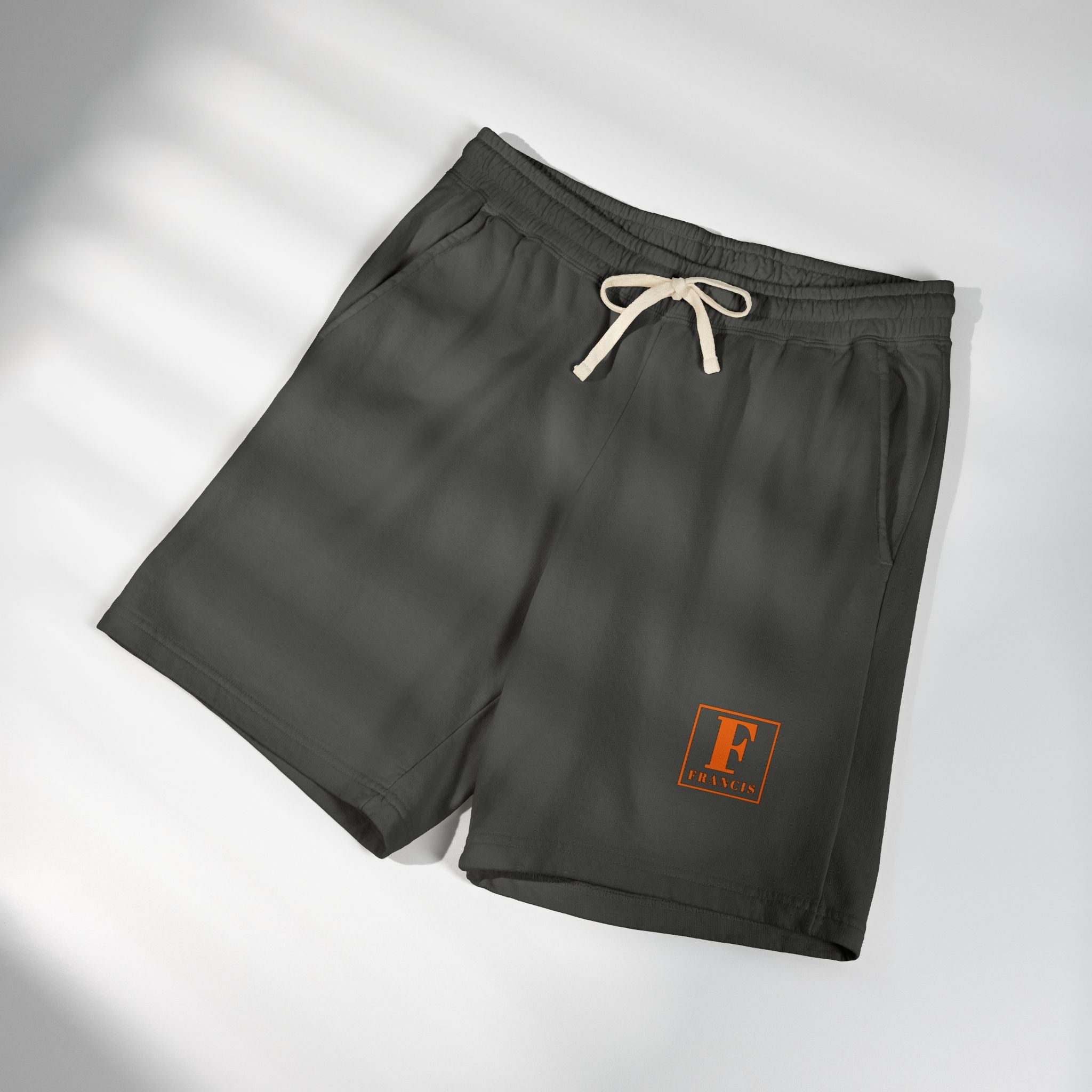 Fleece Sweat Shorts — Minimal 'F' Logo Garment-Dyed Lounge Shorts