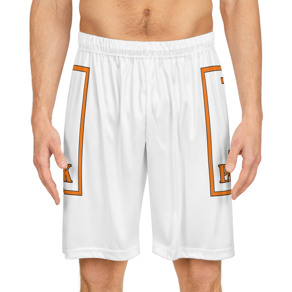 Patrick Basketball Shorts — Orange Logo All-Over Print Athletic Shorts