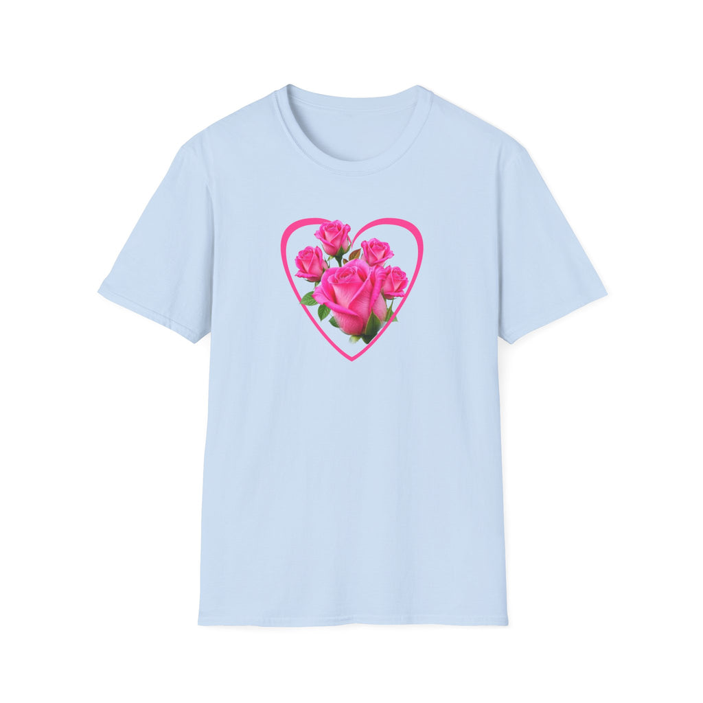T-Shirt — Pink Rose Heart Floral Tee (Valentine’s Day, Romantic Gift)