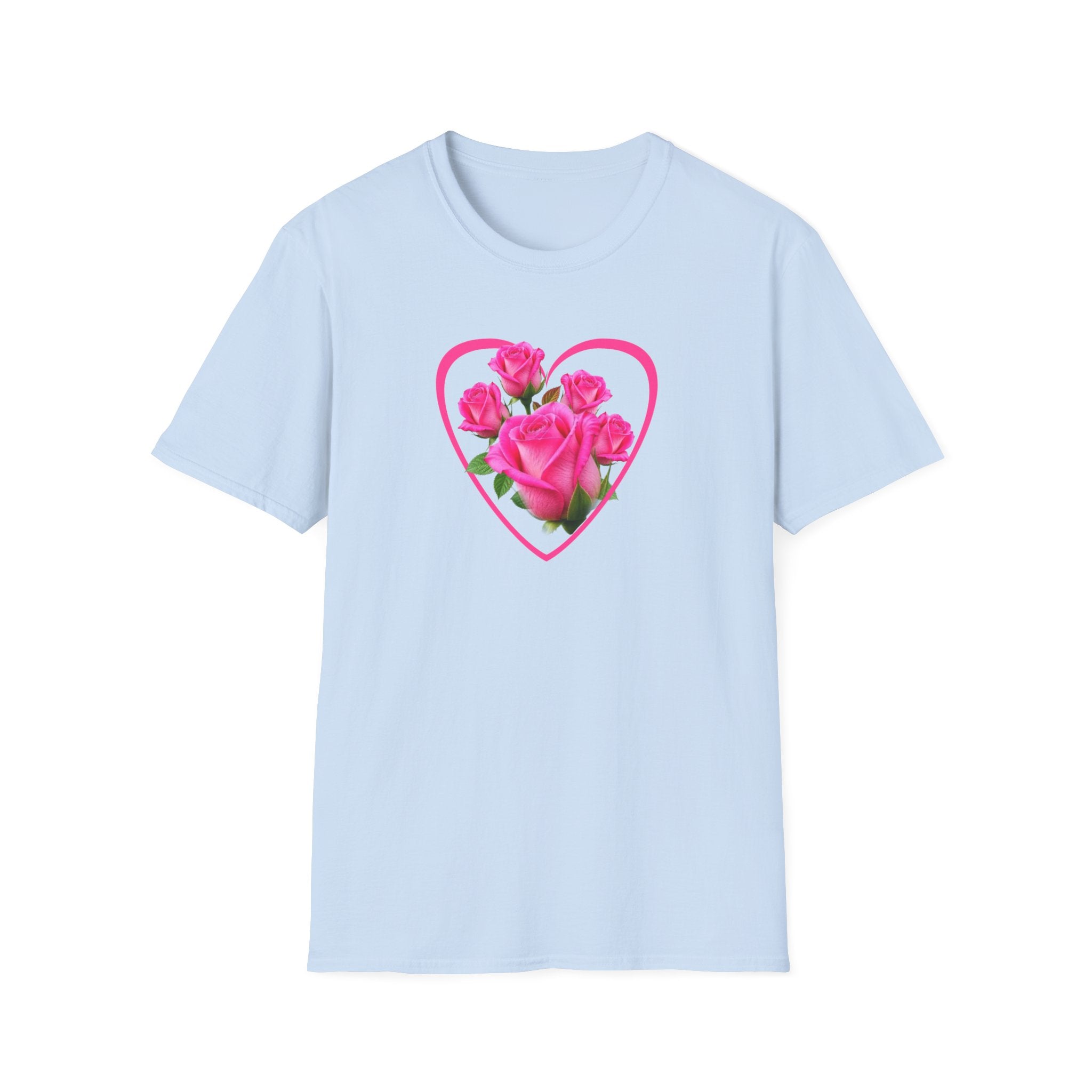 T-Shirt — Pink Rose Heart Floral Tee (Valentine’s Day, Romantic Gift)