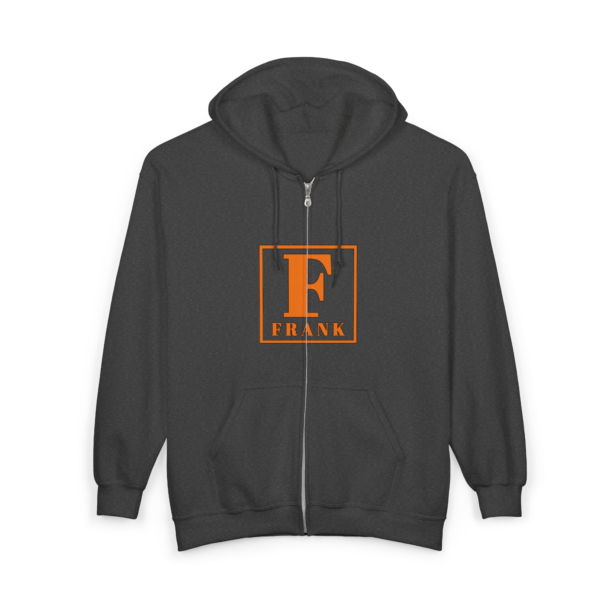 Frank Monogram Zip Hoodie — Orange Letter F Logo Full-Zip Sweatshirt