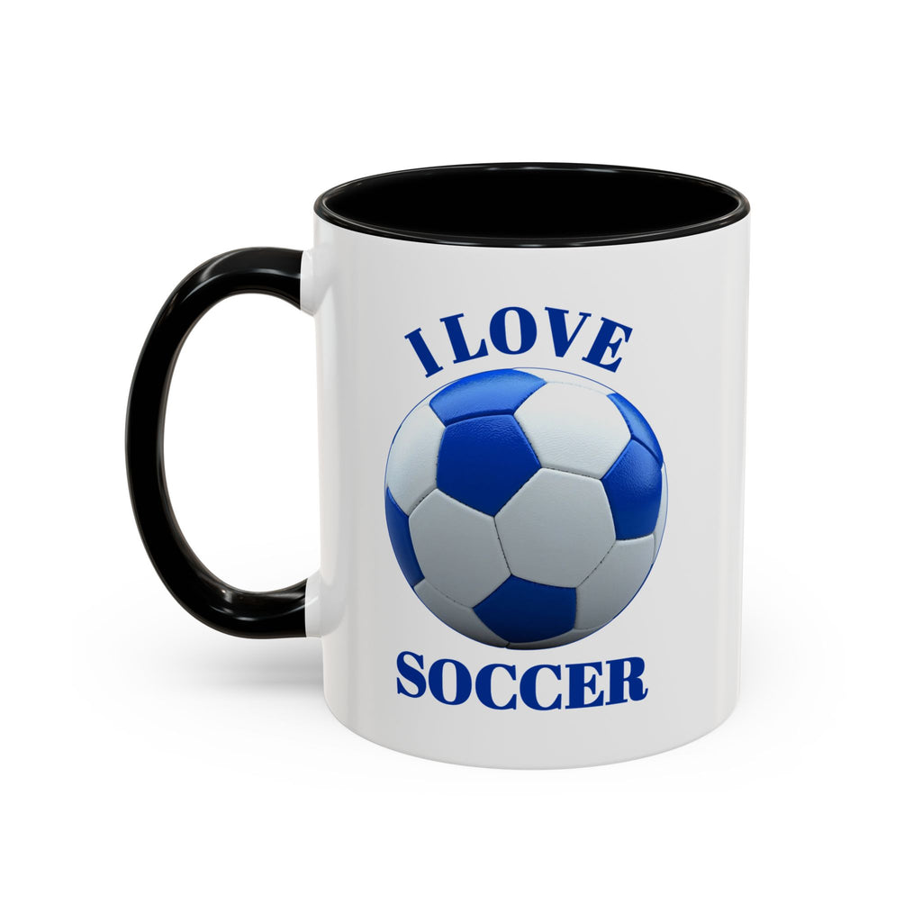 I Love Soccer Accent Coffee Mug — Blue Soccer Ball 11/15oz