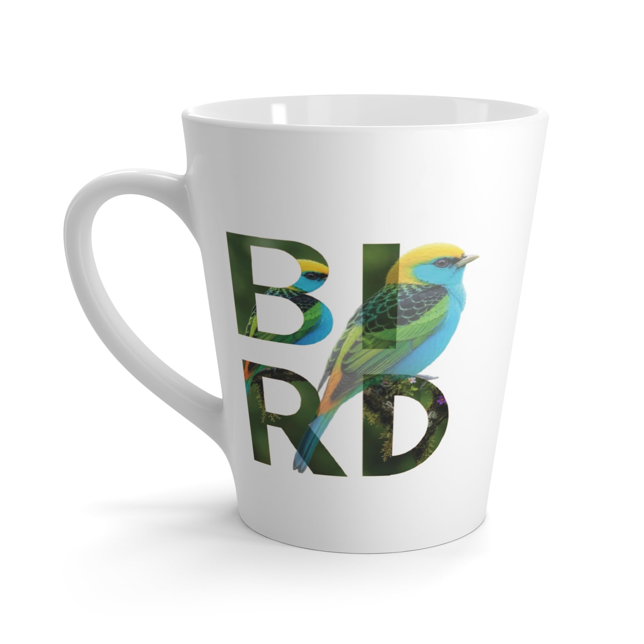 Bird Latte Mug — Colorful Tropical Bird Graphic Coffee Cup