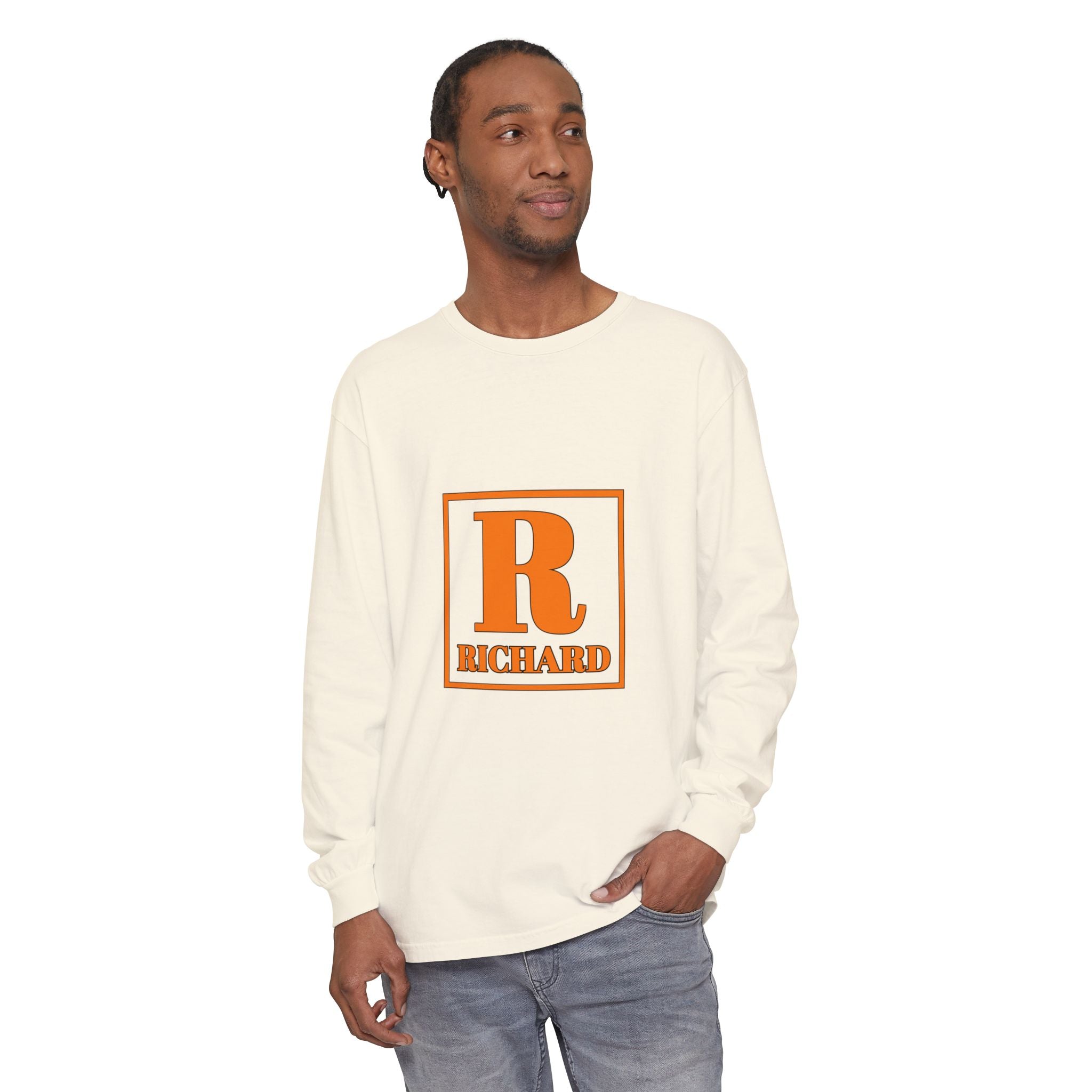 Richard Initial Long Sleeve Tee — Monogram R Vintage Block Letter