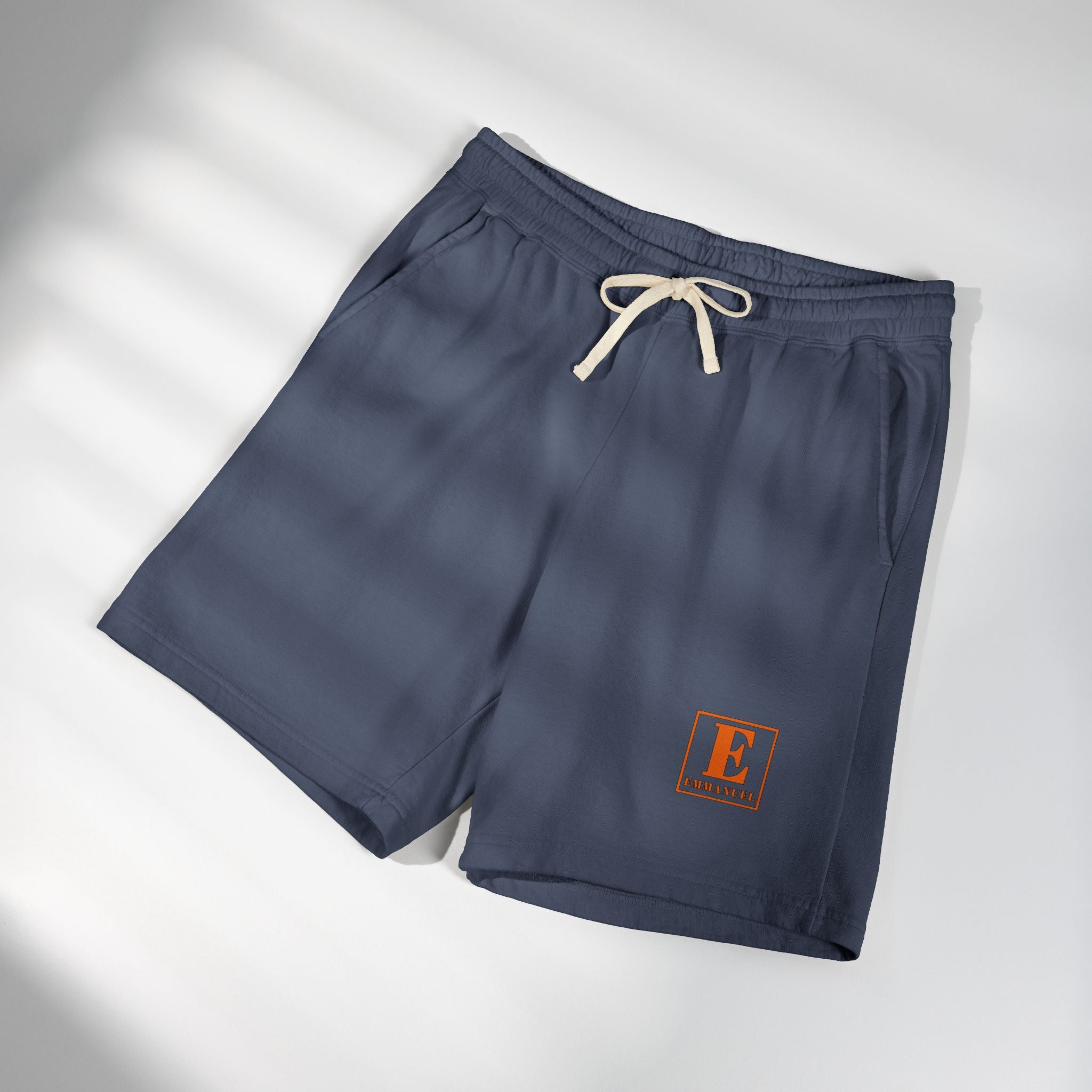 Lightweight Garment-Dyed Fleece Sweat Shorts — Cream Casual Lounge Shorts with Small ‘E’ Logo