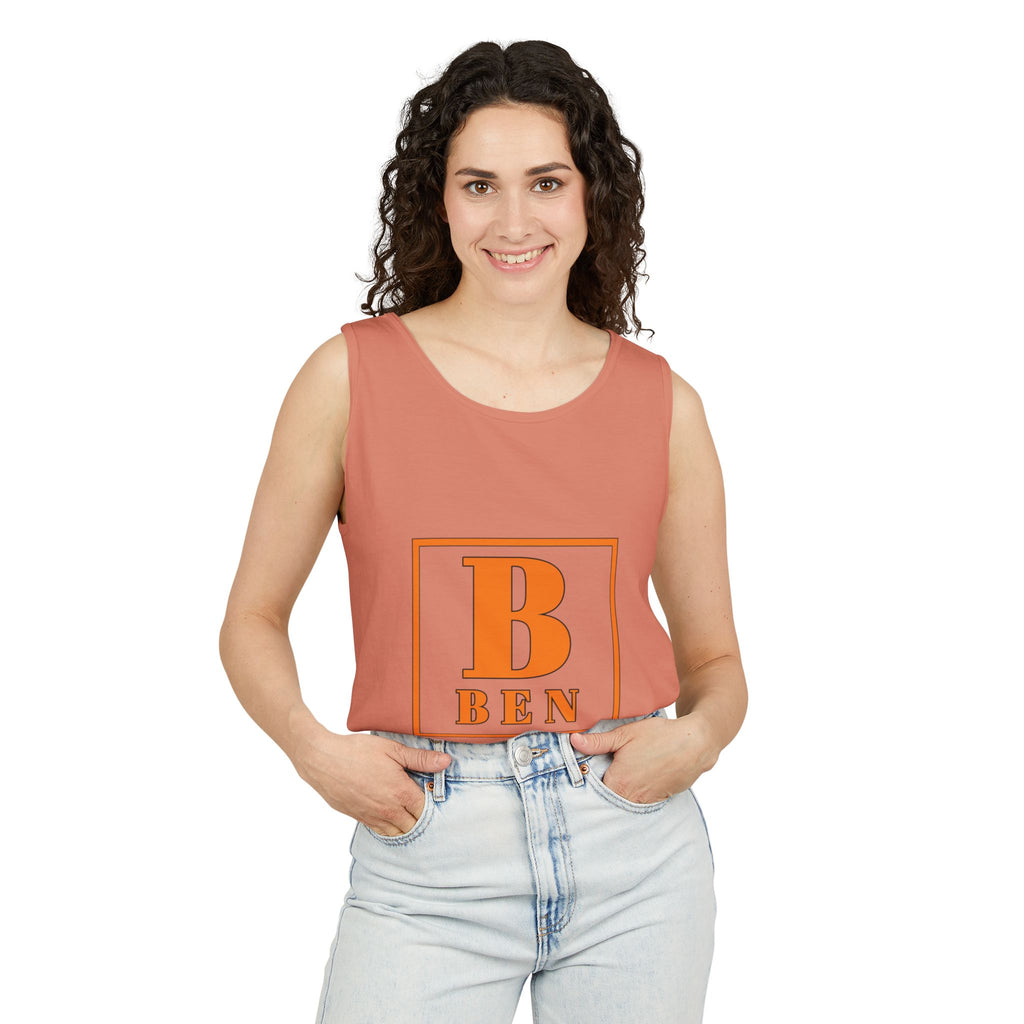 Ben Monogram Tank Top — Orange Initial B Vintage Box Graphic