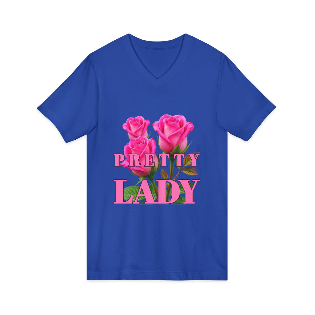 Pretty Lady V-Neck Tee — Pink Rose Floral Graphic Shirt