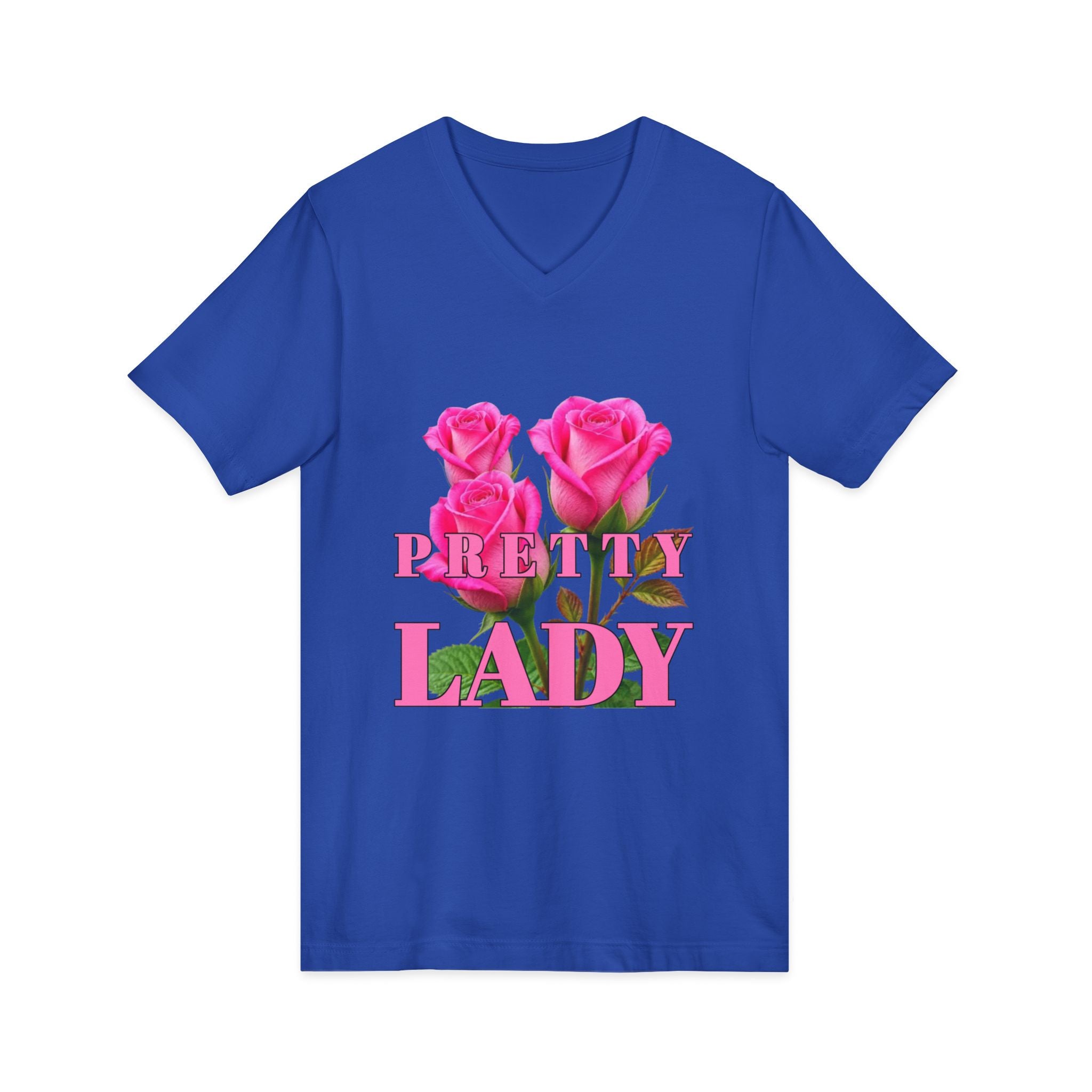 Pretty Lady V-Neck Tee — Pink Rose Floral Graphic Shirt