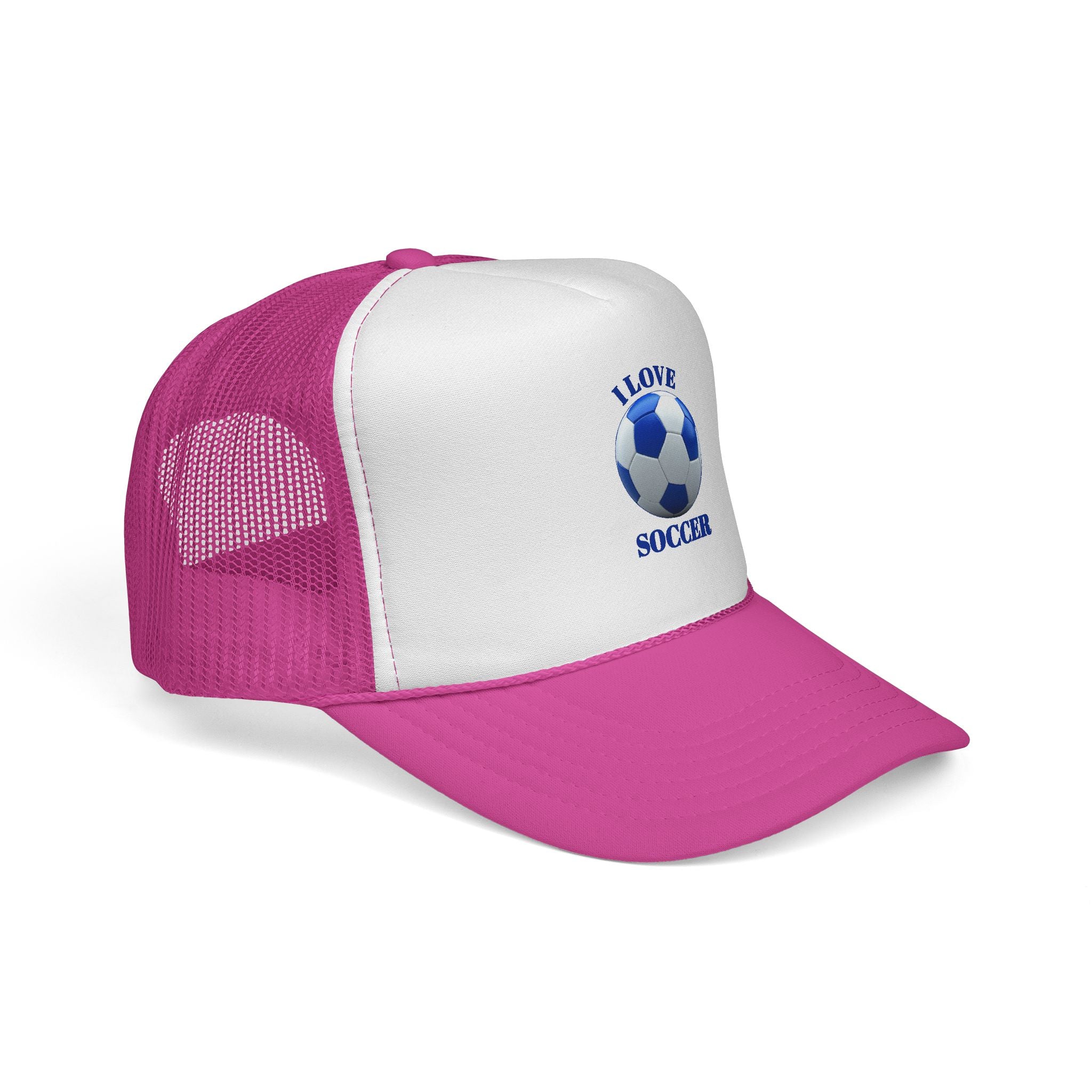 I Love Soccer Trucker Hat – Blue Soccer Ball Mesh Cap for Fans & Players