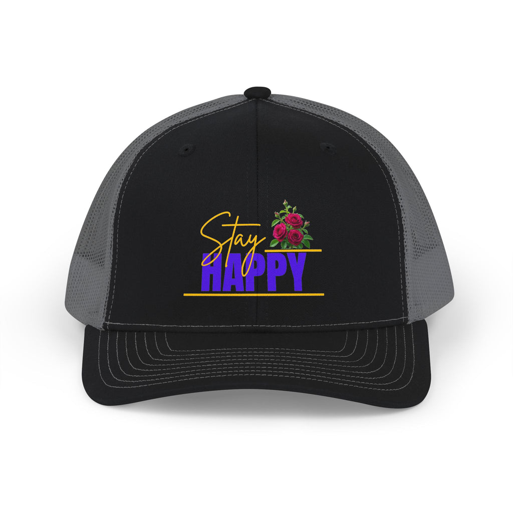 Trucker Cap — "Stay Happy" Floral Snapback