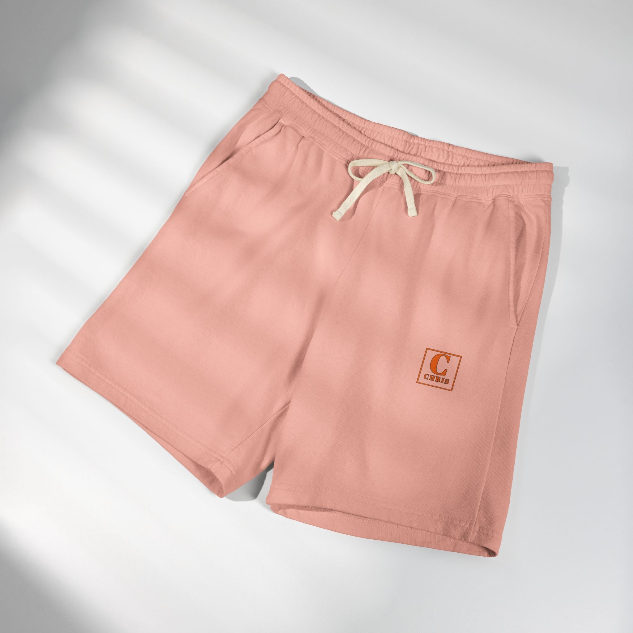 Lightweight Garment-Dyed Fleece Sweat Shorts — Neutral Casual Lounge Shorts with Subtle Patch Logo