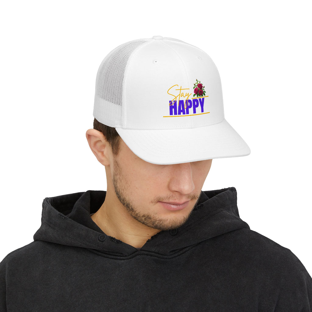 Trucker Cap — "Stay Happy" Floral Snapback