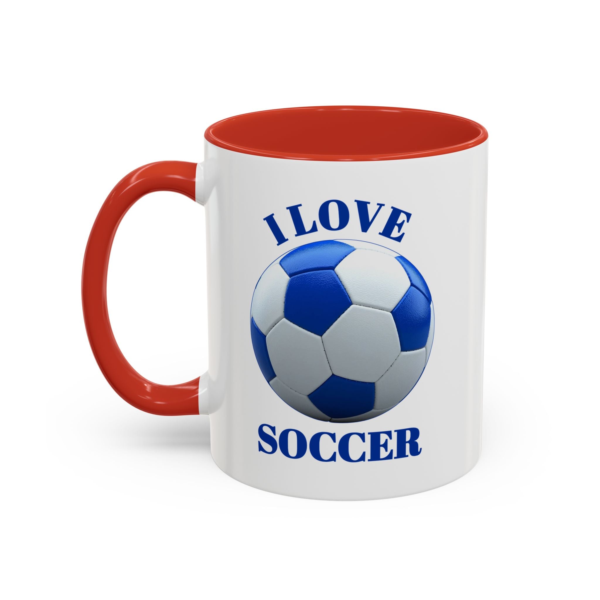 I Love Soccer Accent Coffee Mug — Blue Soccer Ball 11/15oz