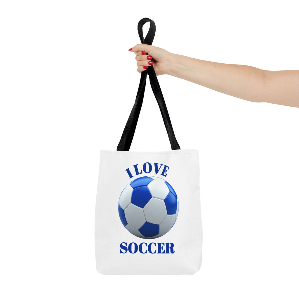 I Love Soccer Tote Bag — Blue Soccer Ball Gym & Game Day Tote