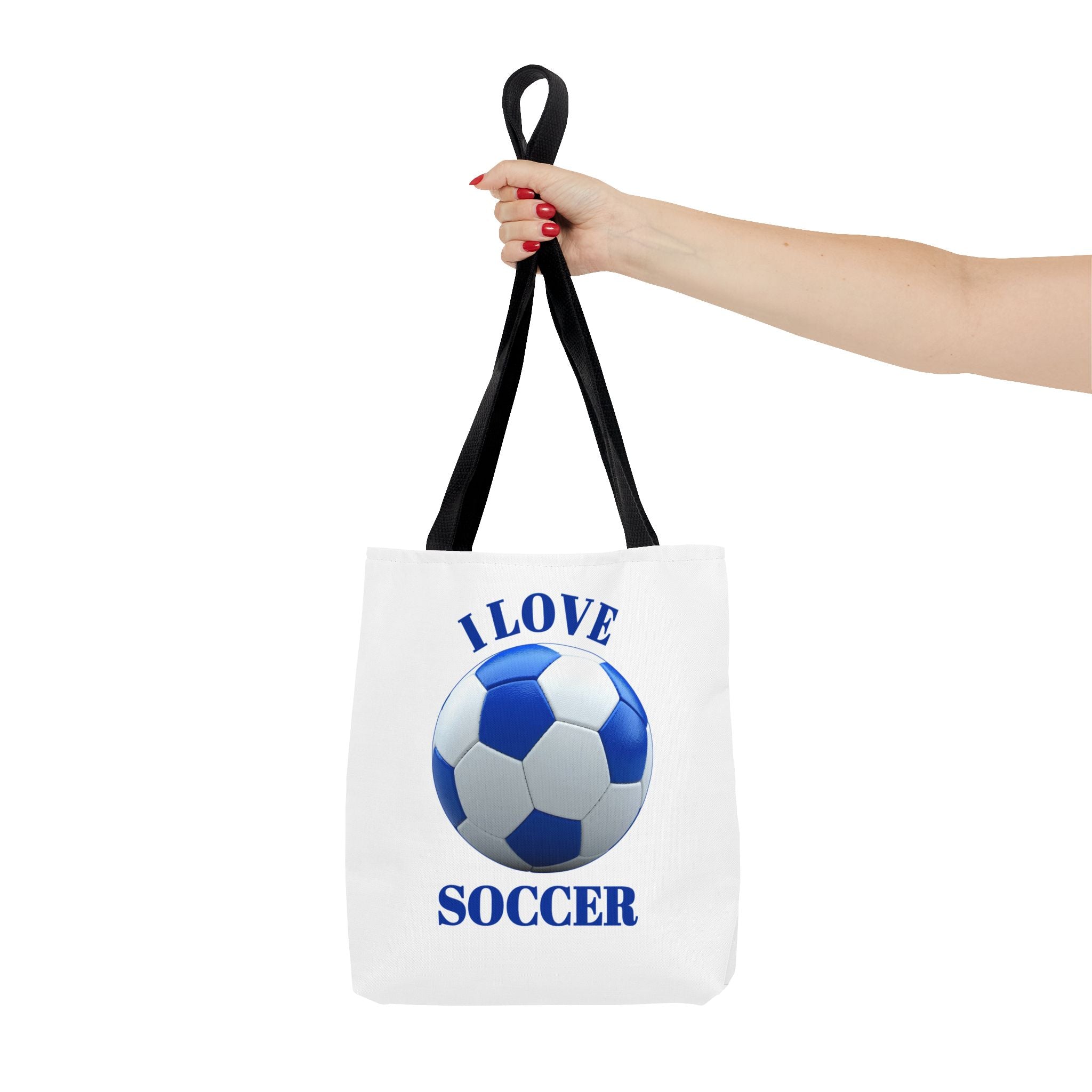 I Love Soccer Tote Bag — Blue Soccer Ball Gym & Game Day Tote