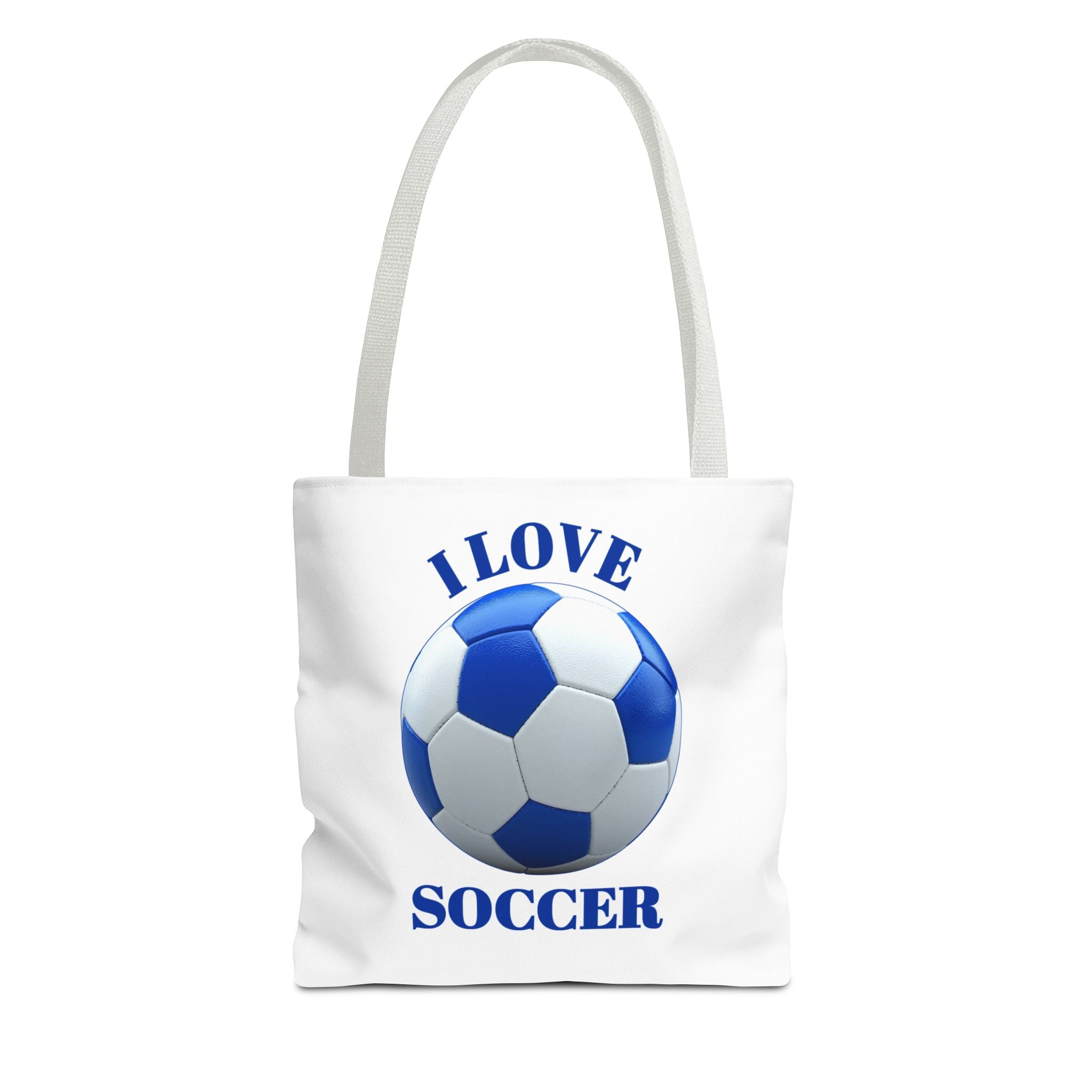 I Love Soccer Tote Bag — Blue Soccer Ball Gym & Game Day Tote