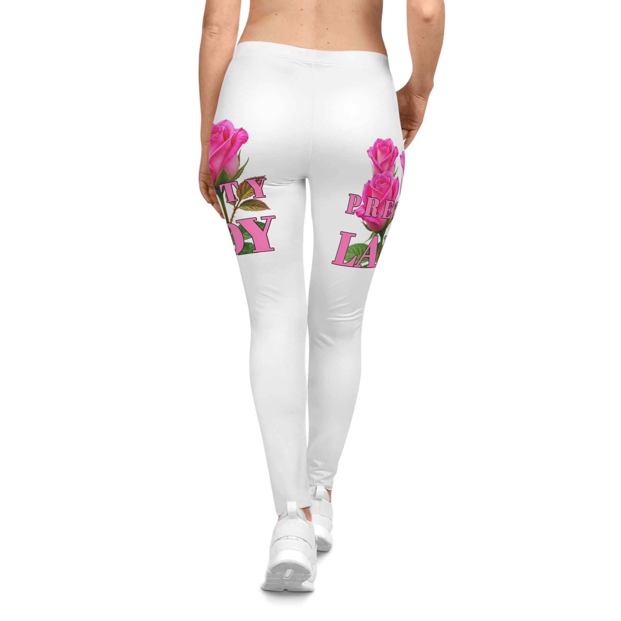 Pretty Lady Floral Leggings — Pink Rose Women's Casual Leggings
