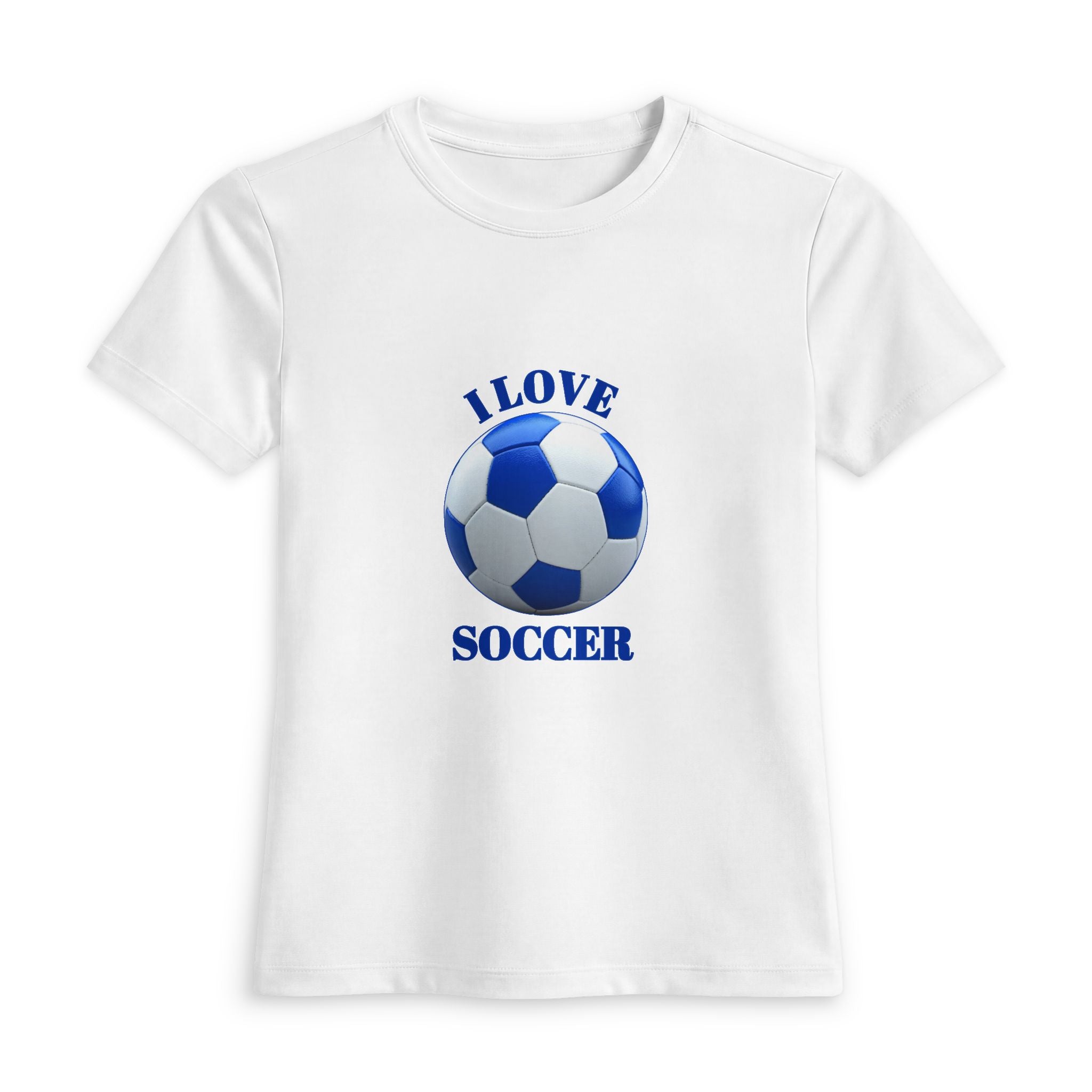 I Love Soccer Women's Fitted Tee — Blue Soccer Ball Graphic Shirt