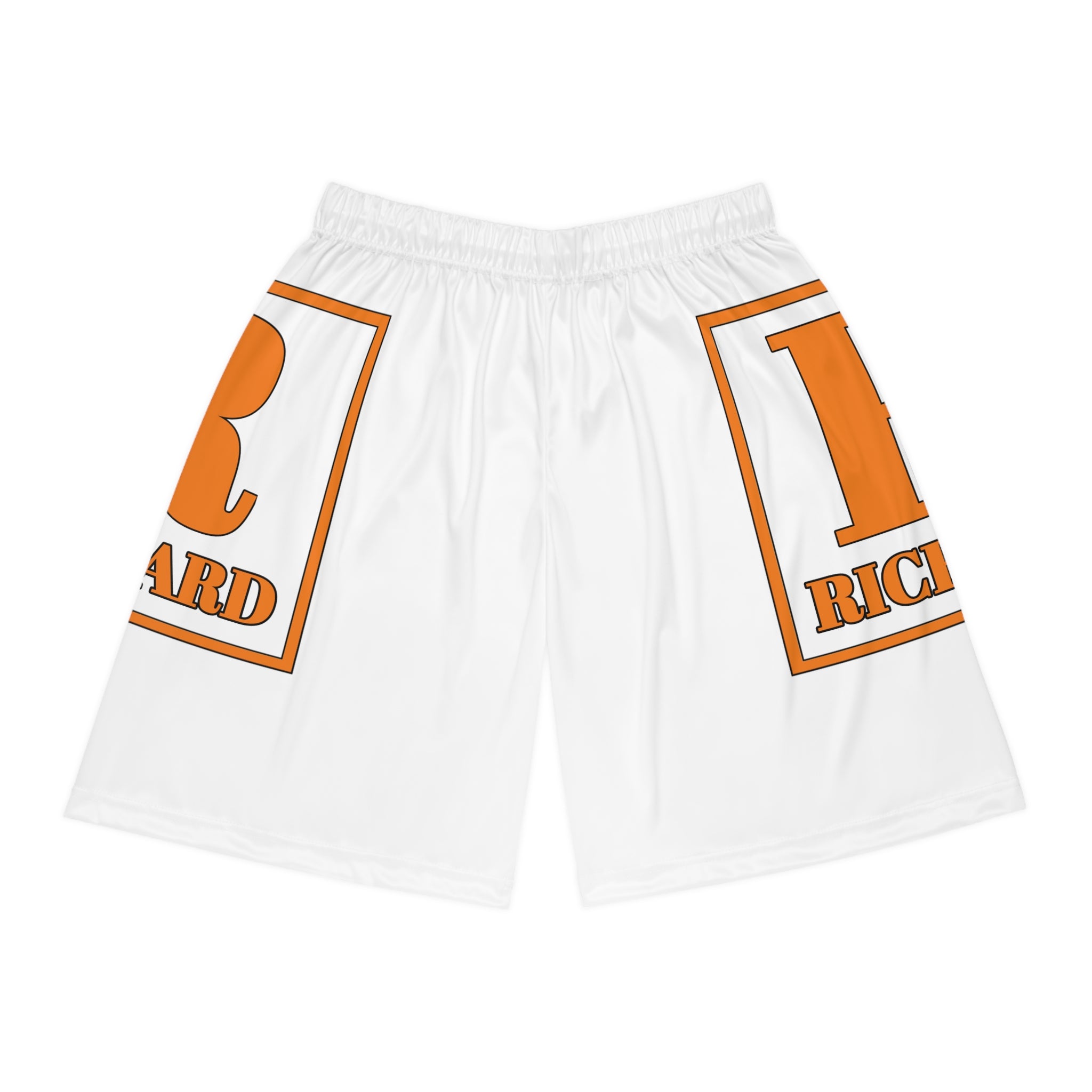 Richard Monogram Basketball Shorts — White & Orange All-Over Print