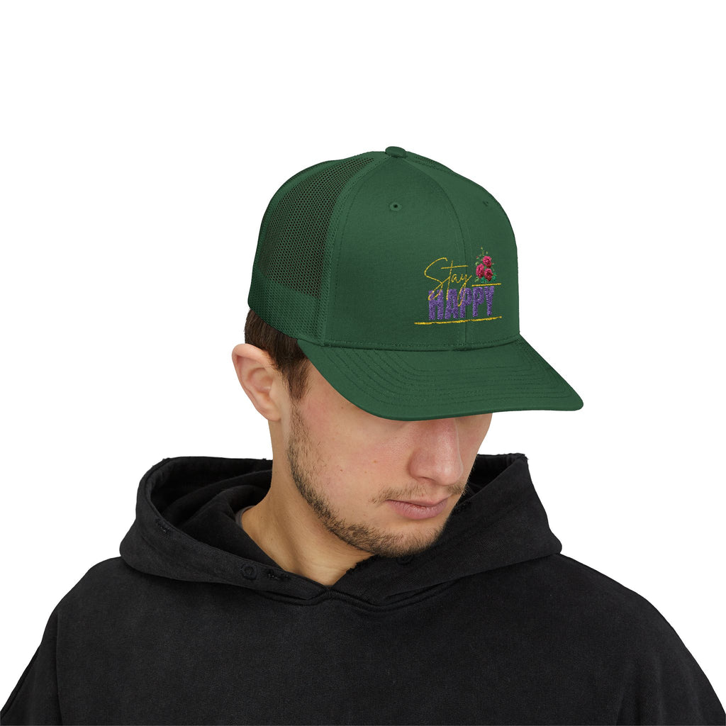 Trucker Cap — Be Happy Floral Embroidered Snapback
