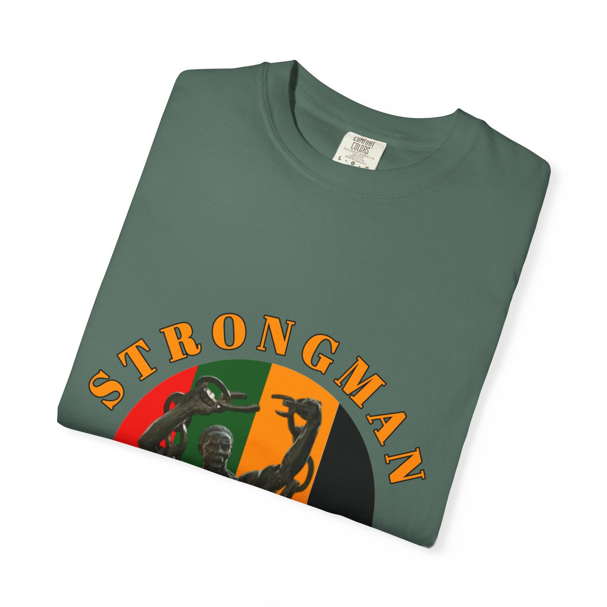 Strongman Statue Vintage-Style T-Shirt — Retro Weightlifting Graphic Tee