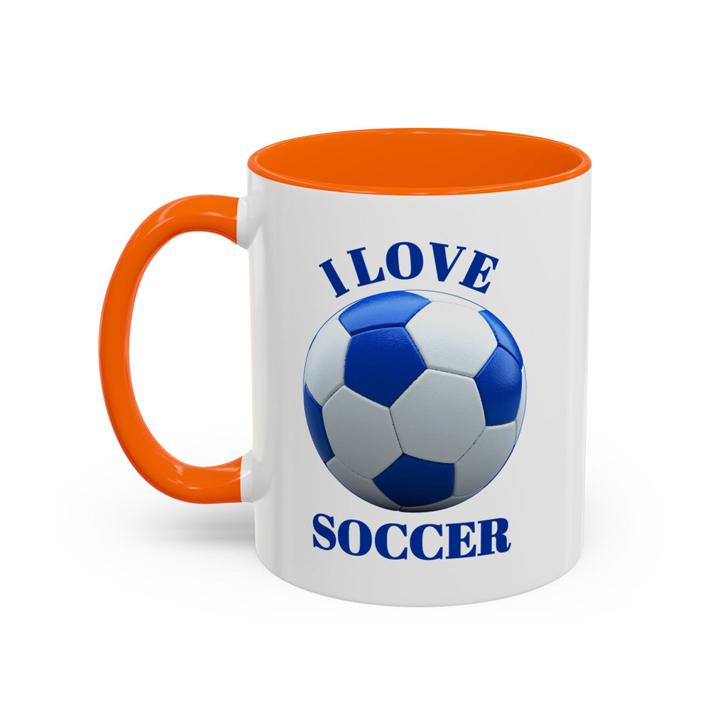I Love Soccer Accent Coffee Mug — Blue Soccer Ball 11/15oz
