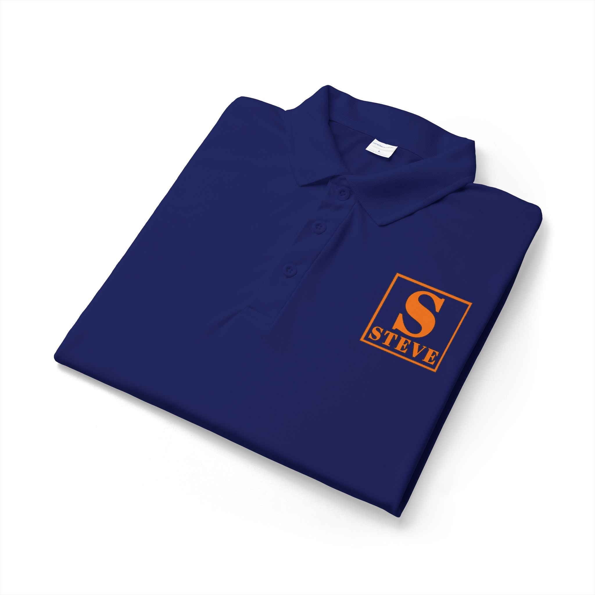 Embroidered 'S Steve' Logo Polo Shirt — White Performance Golf/Work Polo
