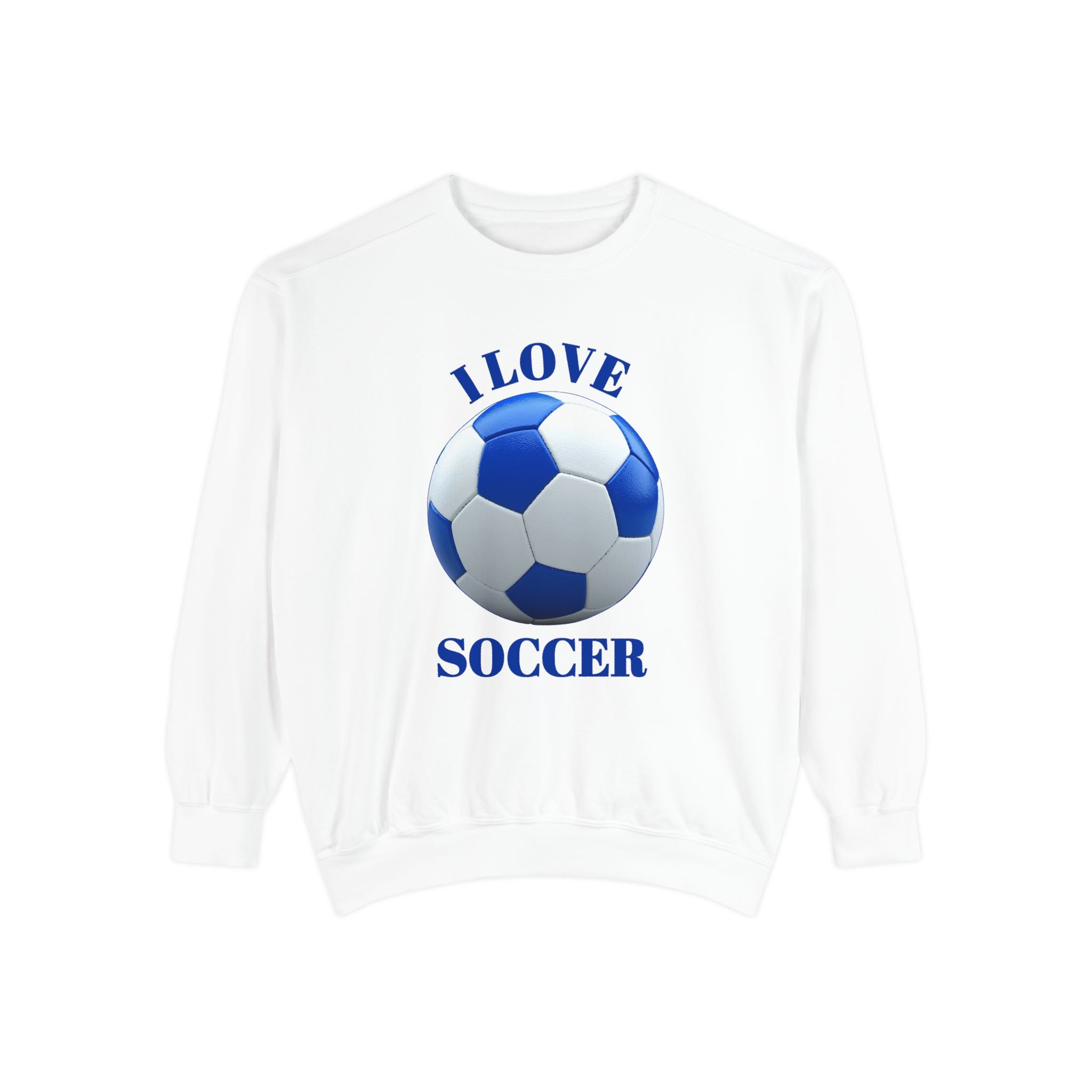 I Love Soccer Sweatshirt — Blue Soccer Ball Crewneck