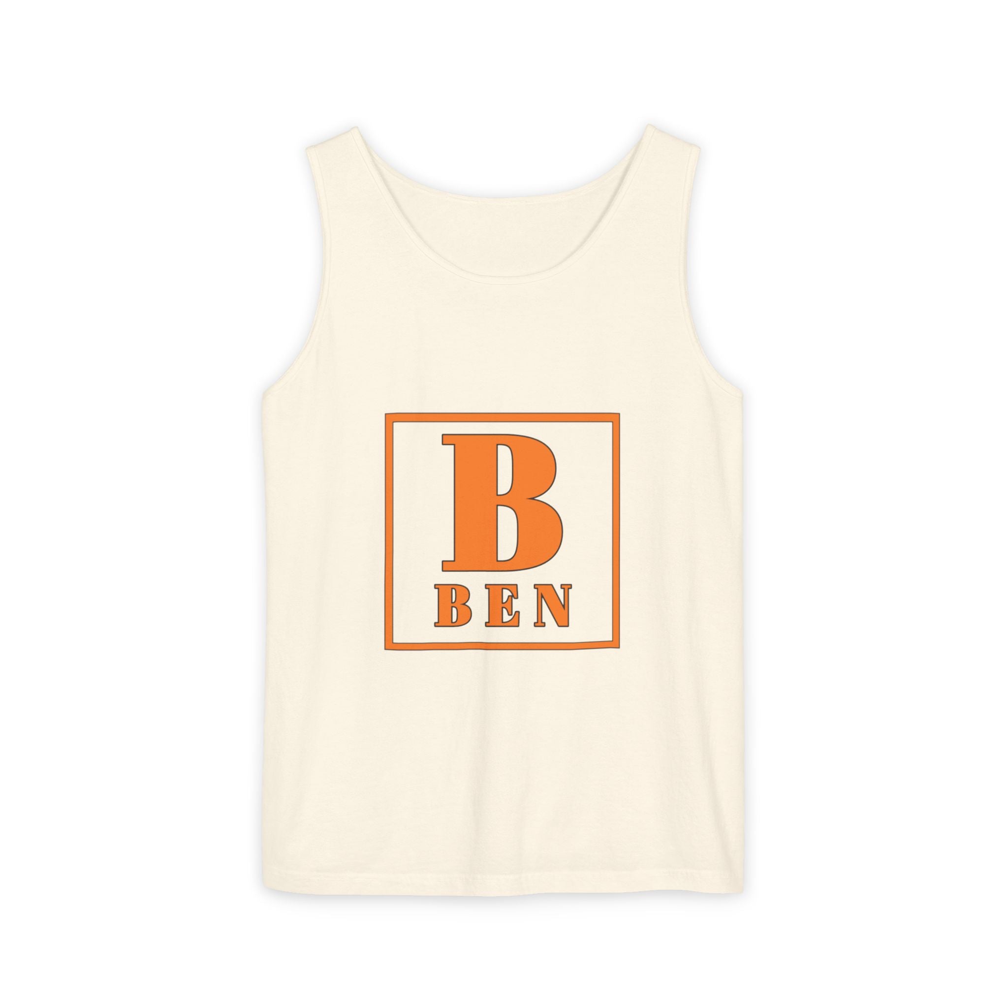Ben Monogram Tank Top — Orange Initial B Vintage Box Graphic