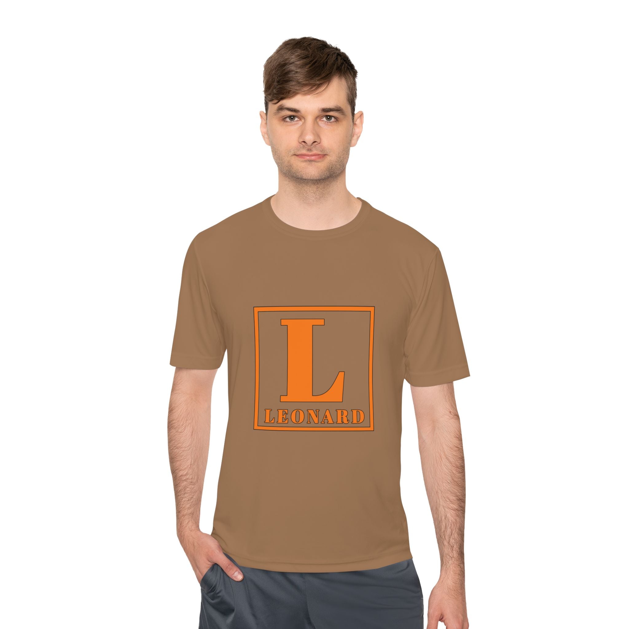 Leonard Monogram Tee — Orange Initial L Athletic Moisture-Wicking Shirt