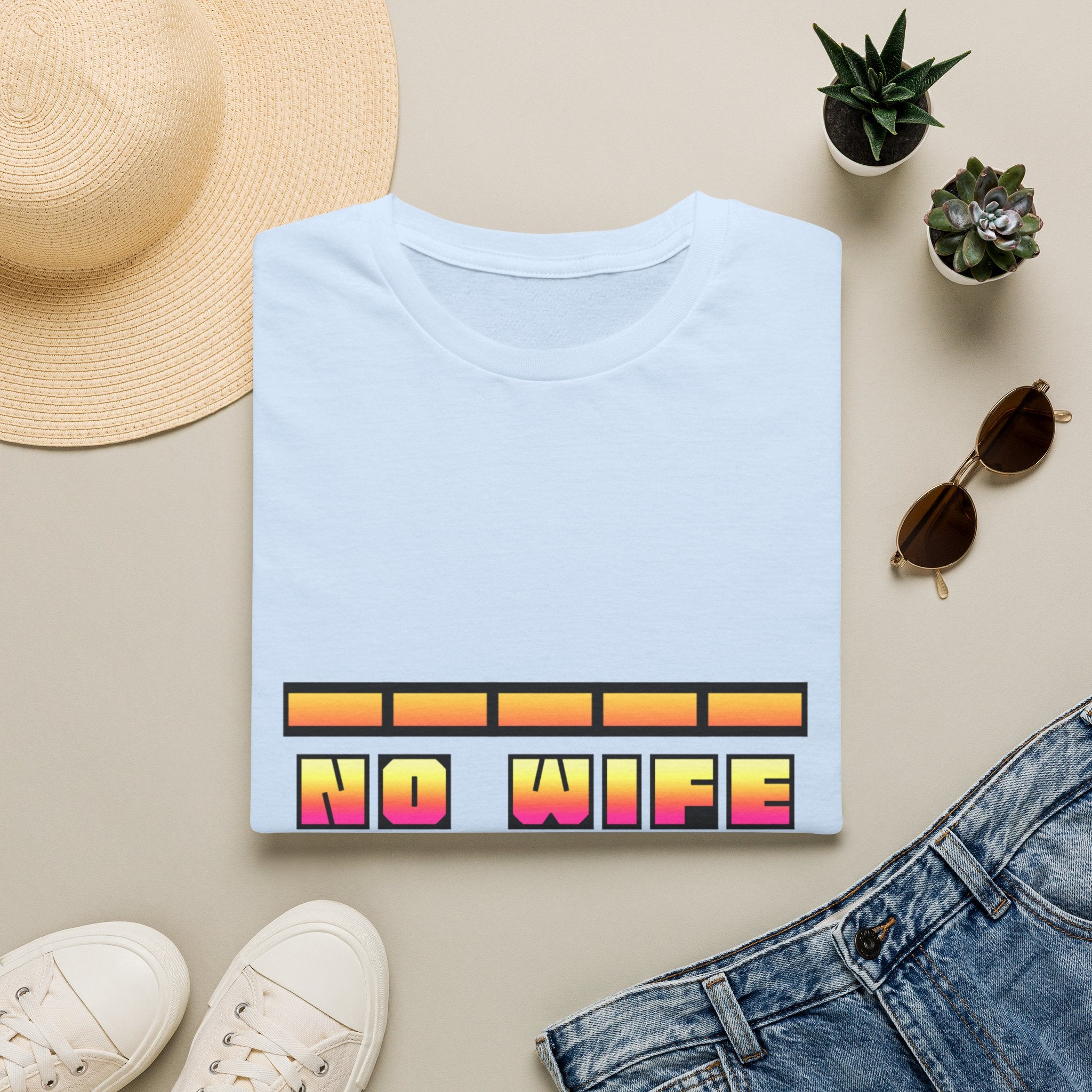 T-Shirt — "No Wife No Life" Retro Block Graphic Tee