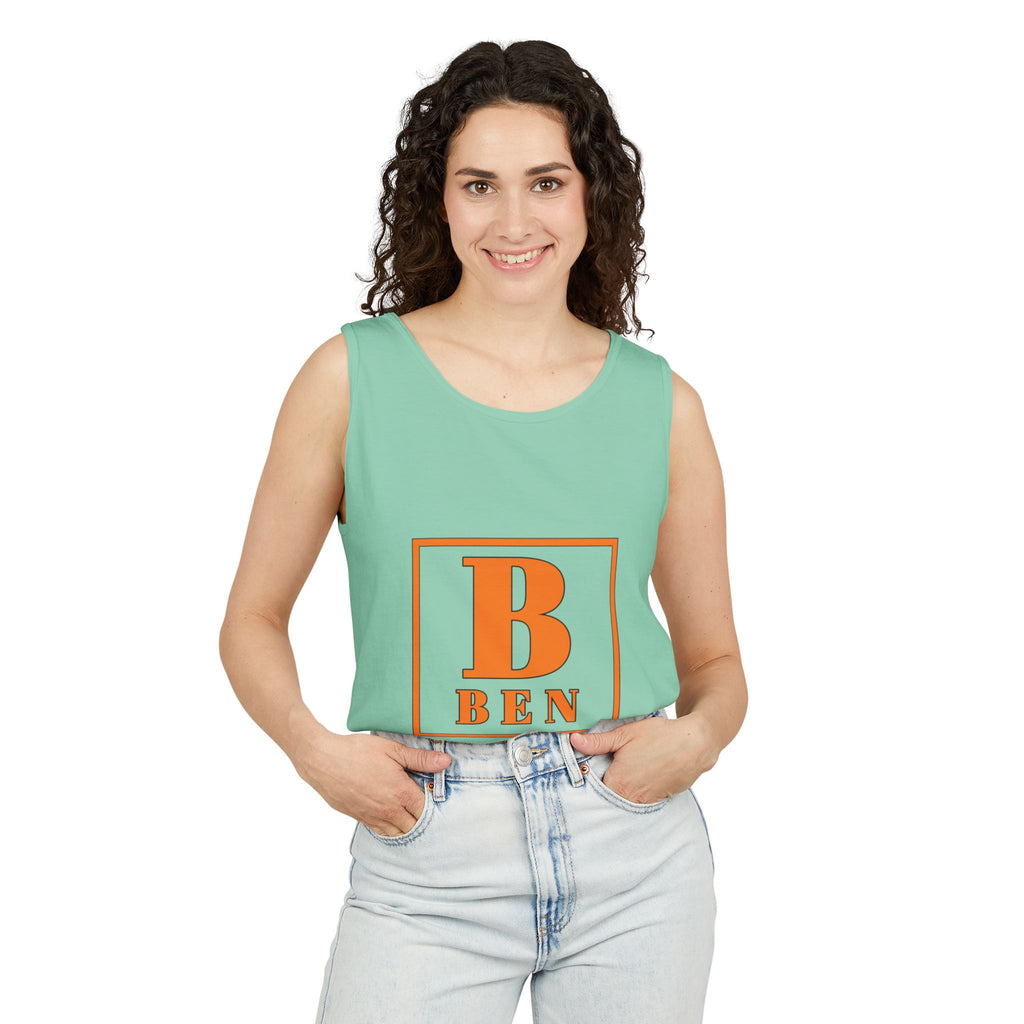 Ben Monogram Tank Top — Orange Initial B Vintage Box Graphic