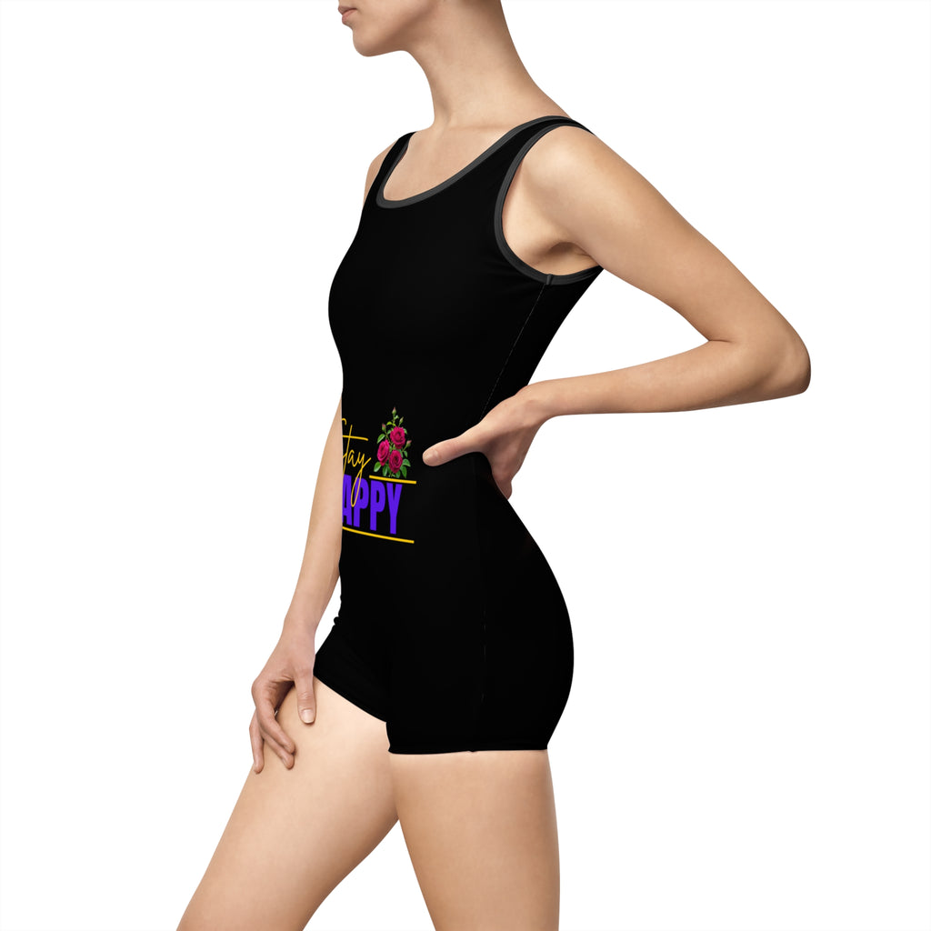 Vintage "Stay Happy" Women's Swimsuit — Retro Floral One-Piece